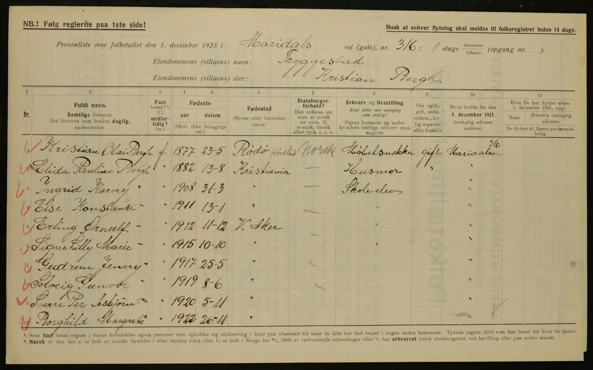 , Kommunal folketelling 1.12.1923 for Aker, 1923, s. 14874