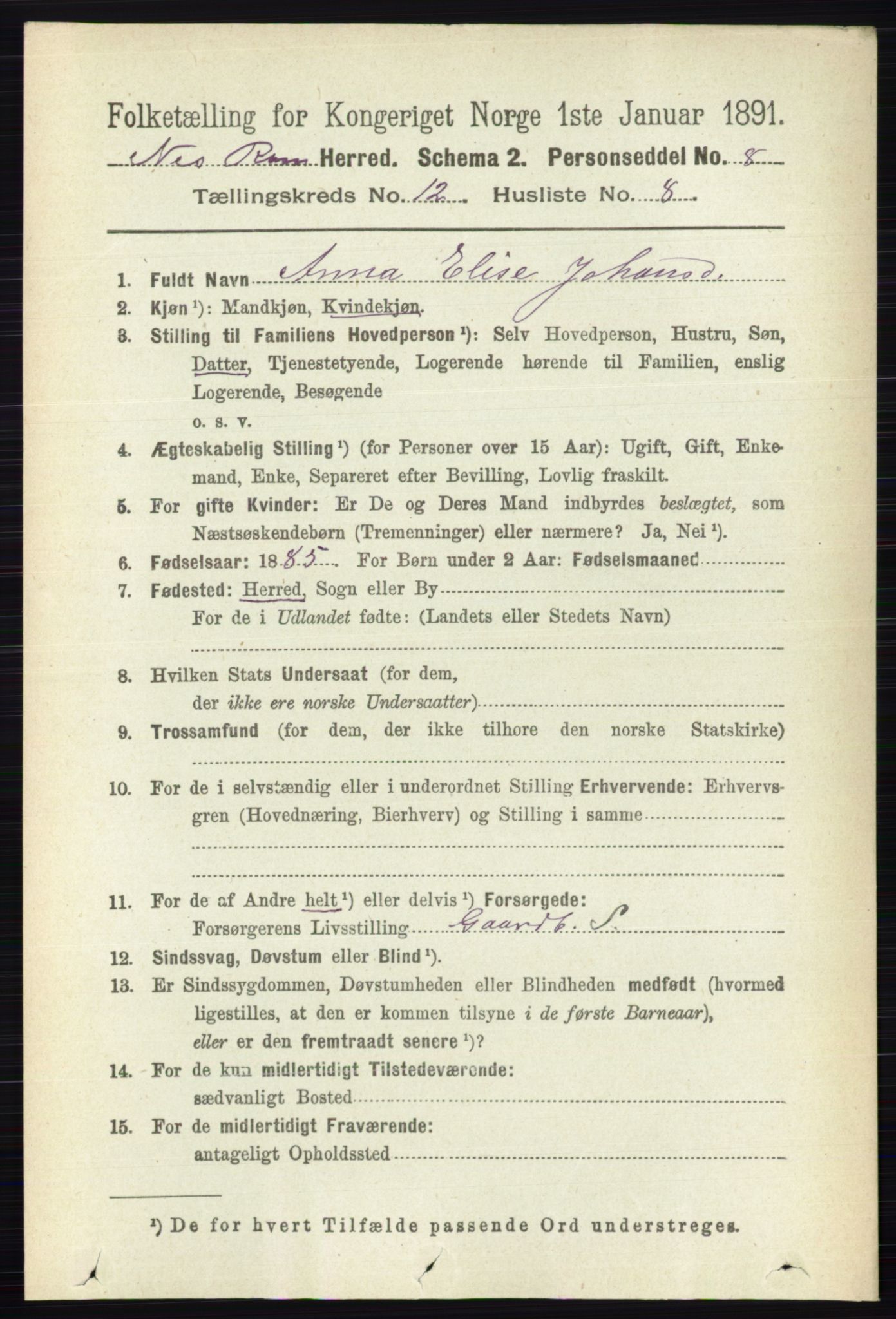 RA, Folketelling 1891 for 0236 Nes herred, 1891, s. 7157