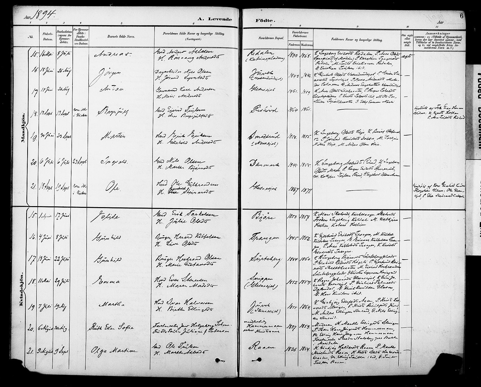 Krødsherad kirkebøker, AV/SAKO-A-19/G/Ga/L0002: Klokkerbok nr. 2, 1894-1918, s. 6