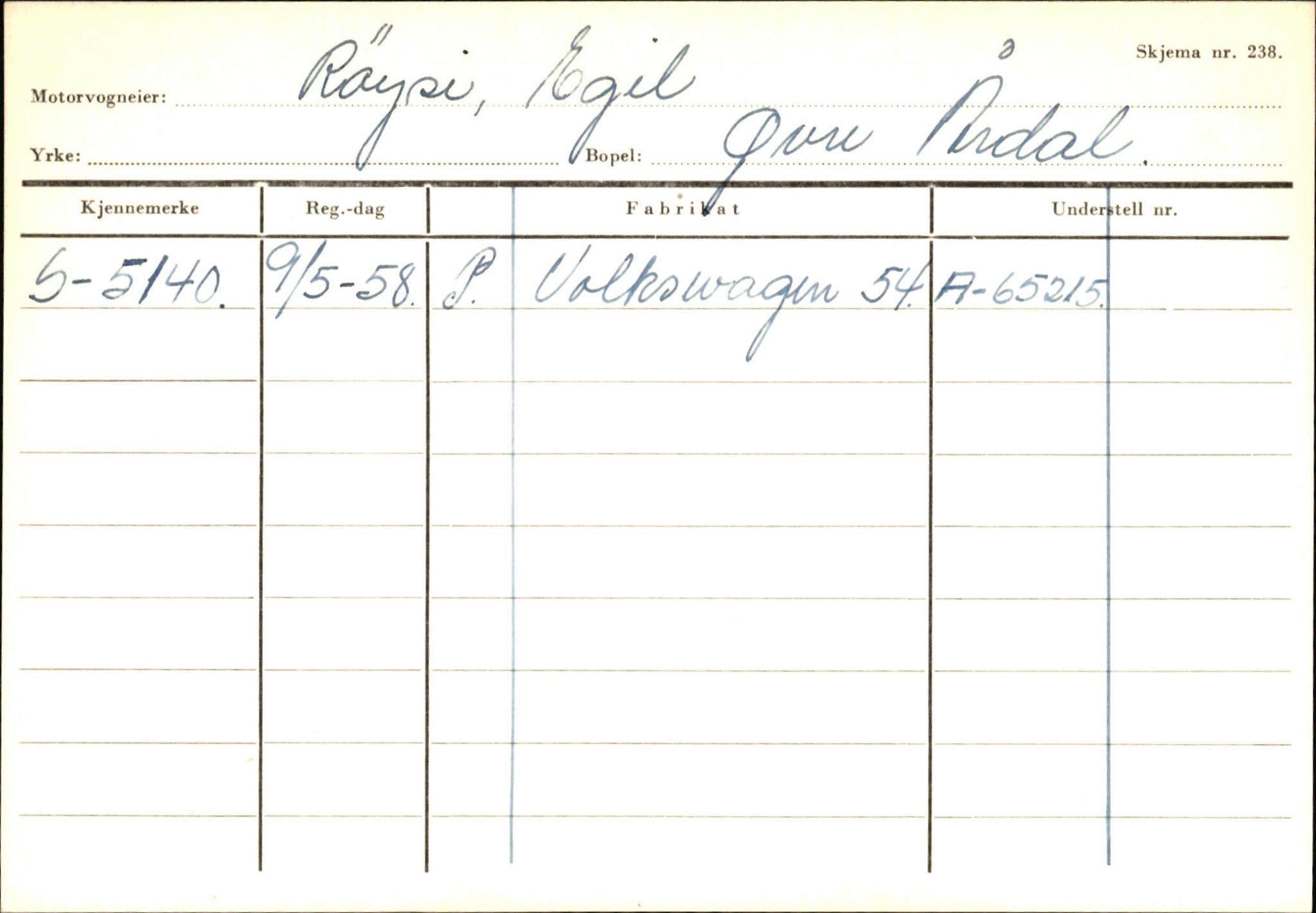 Statens vegvesen, Sogn og Fjordane vegkontor, AV/SAB-A-5301/4/F/L0146: Registerkort Årdal R-Å samt diverse kort, 1945-1975, s. 160