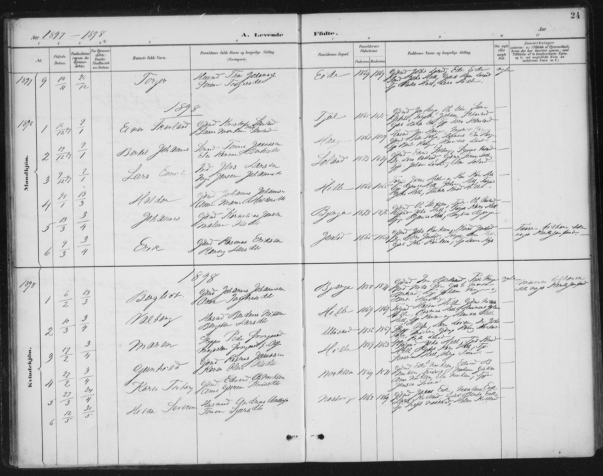 Nedstrand sokneprestkontor, SAST/A-101841/01/IV: Ministerialbok nr. A 13, 1887-1915, s. 24