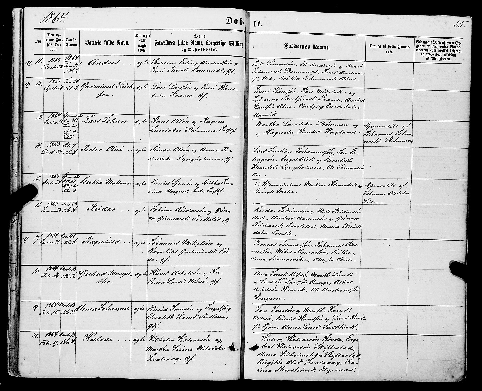 Sveio Sokneprestembete, AV/SAB-A-78501/H/Haa: Ministerialbok nr. A 1, 1861-1877, s. 25
