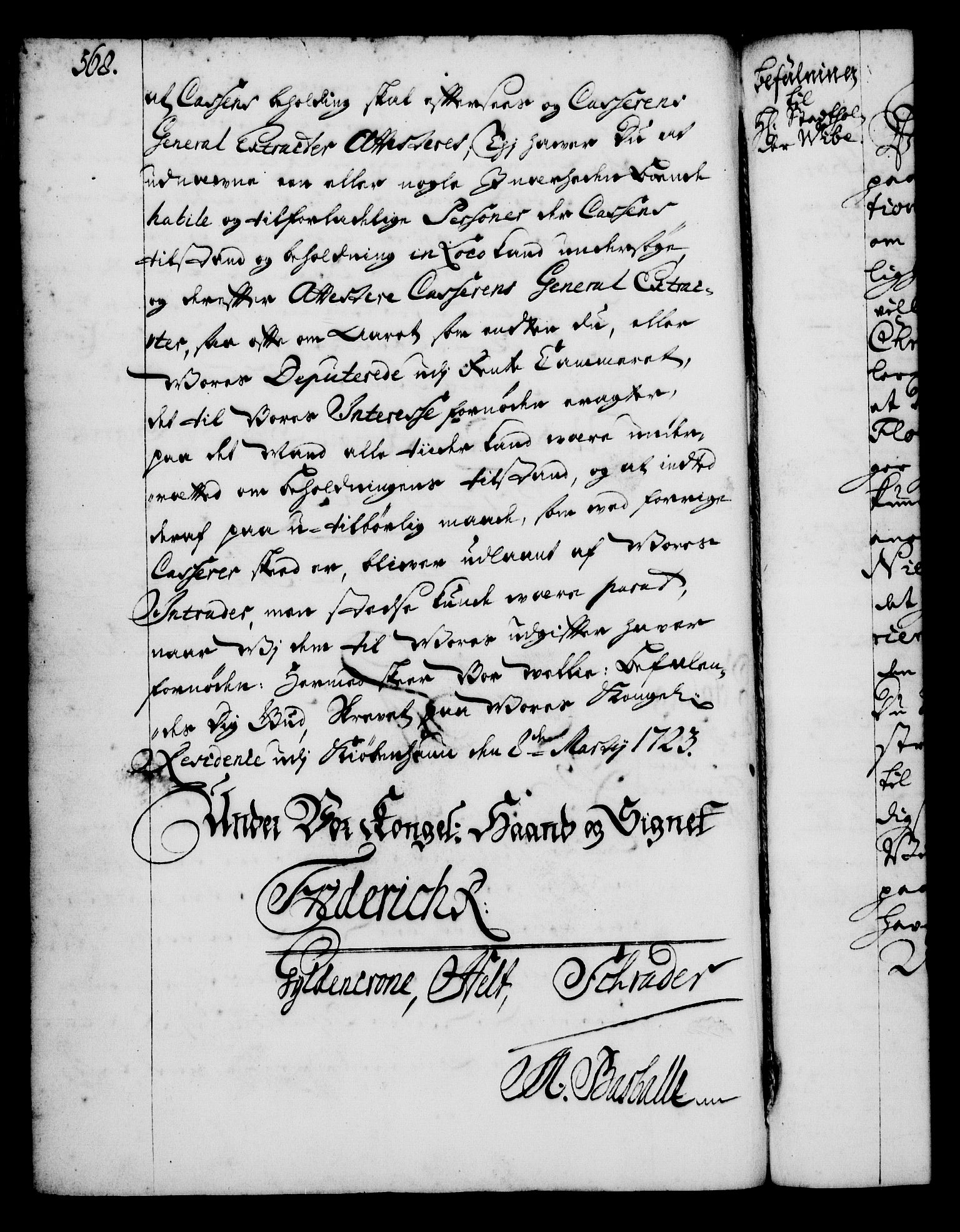 Rentekammeret, Kammerkanselliet, RA/EA-3111/G/Gg/Gga/L0001: Norsk ekspedisjonsprotokoll med register (merket RK 53.1), 1720-1723, s. 568