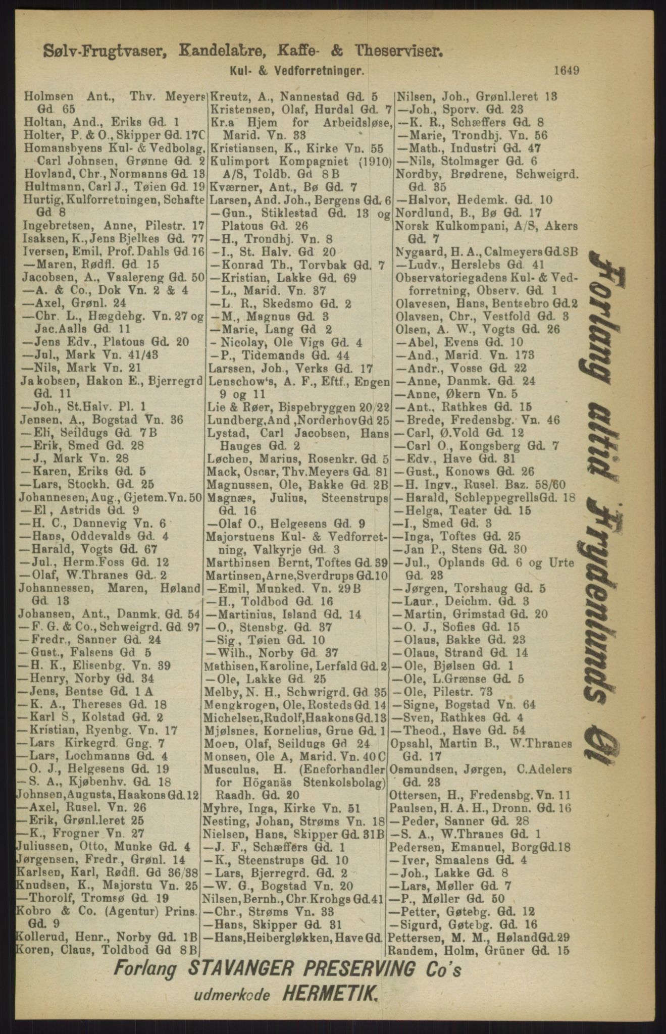 Kristiania/Oslo adressebok, PUBL/-, 1911, s. 1649