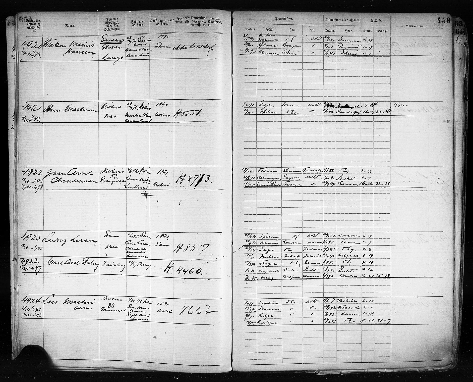 Tønsberg innrulleringskontor, AV/SAKO-A-786/F/Fb/L0003: Annotasjonsrulle Patent nr. 2646-5149, 1881-1892, s. 469