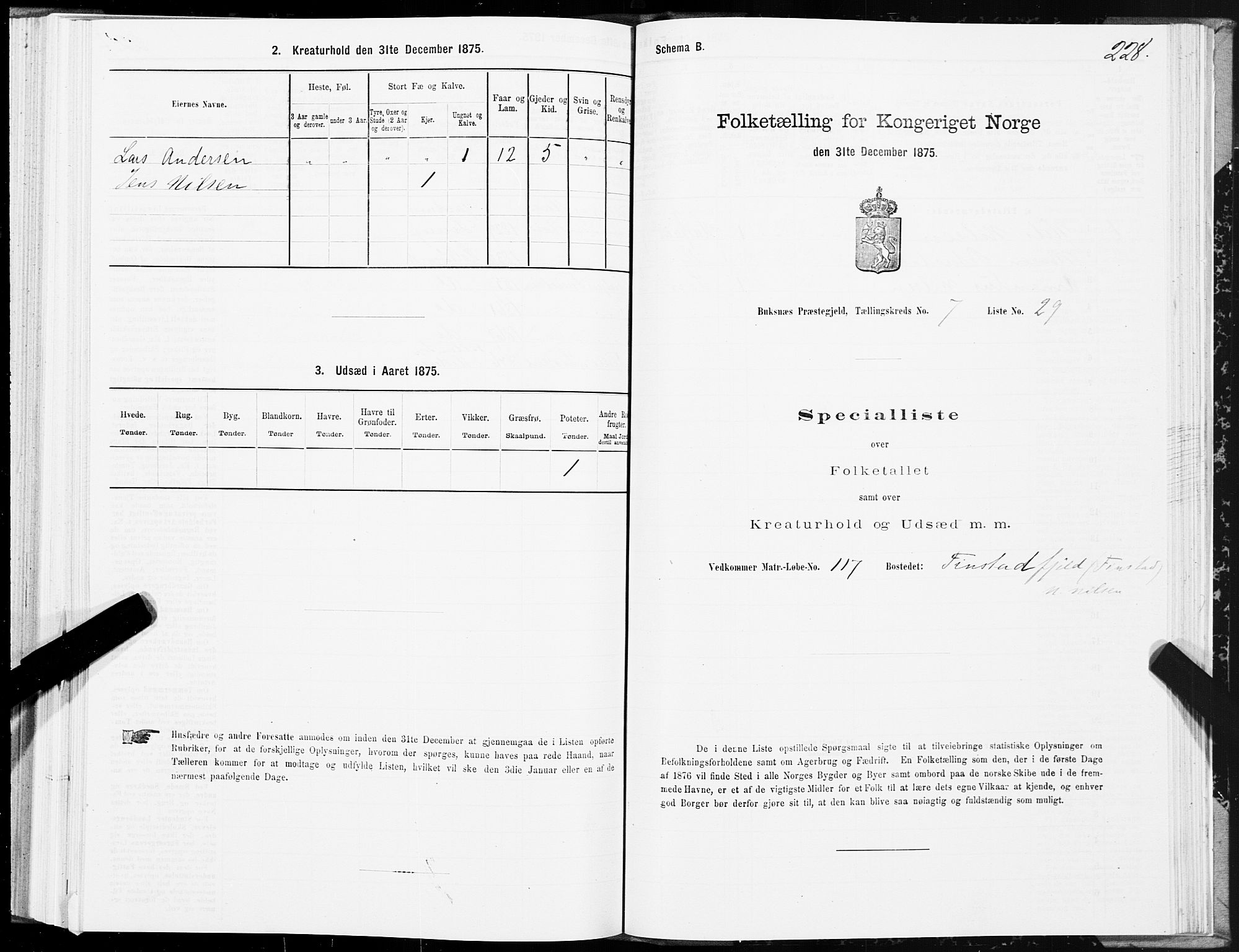 SAT, Folketelling 1875 for 1860P Buksnes prestegjeld, 1875, s. 3228