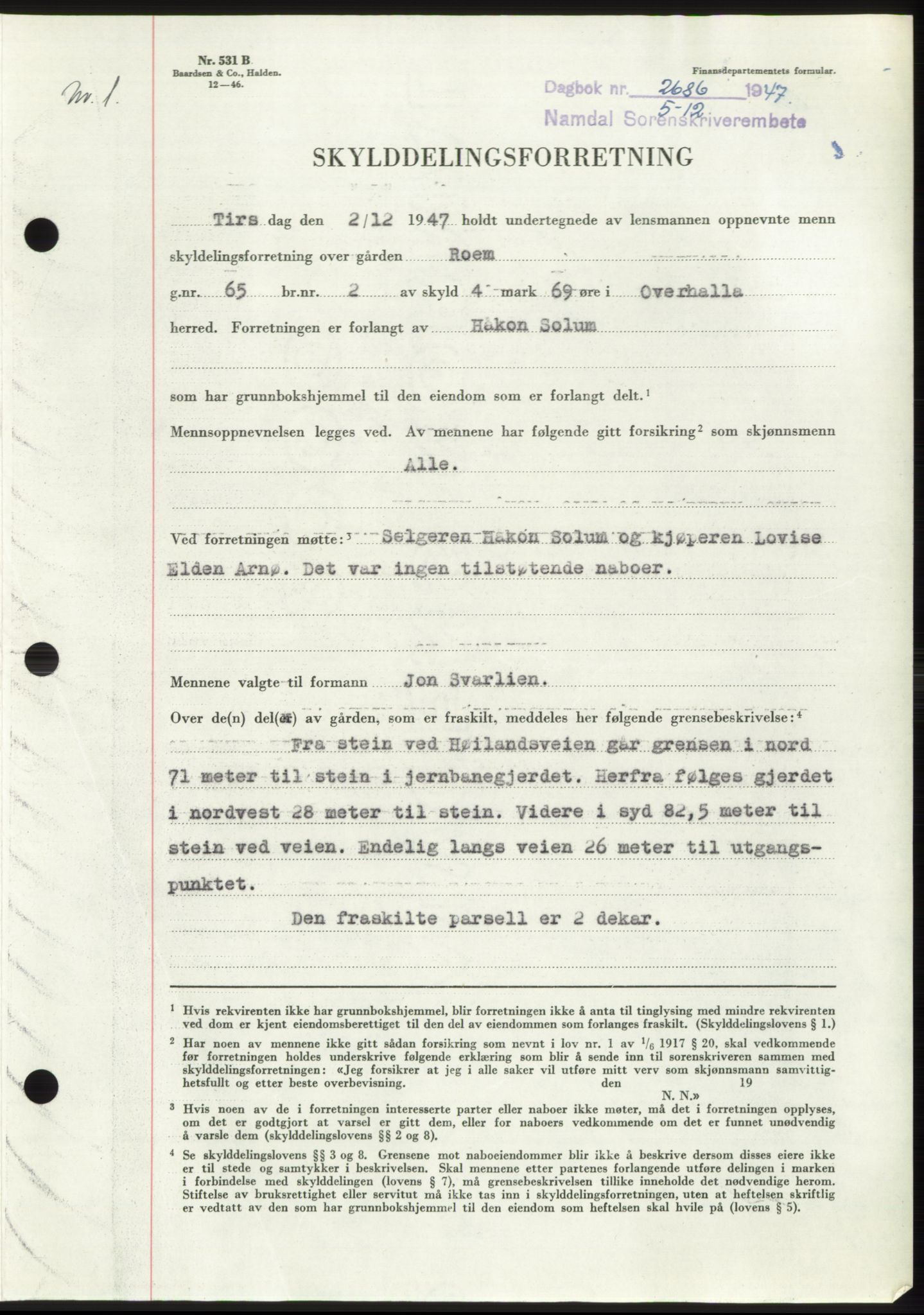 Namdal sorenskriveri, SAT/A-4133/1/2/2C: Pantebok nr. -, 1947-1948, Dagboknr: 2686/1947