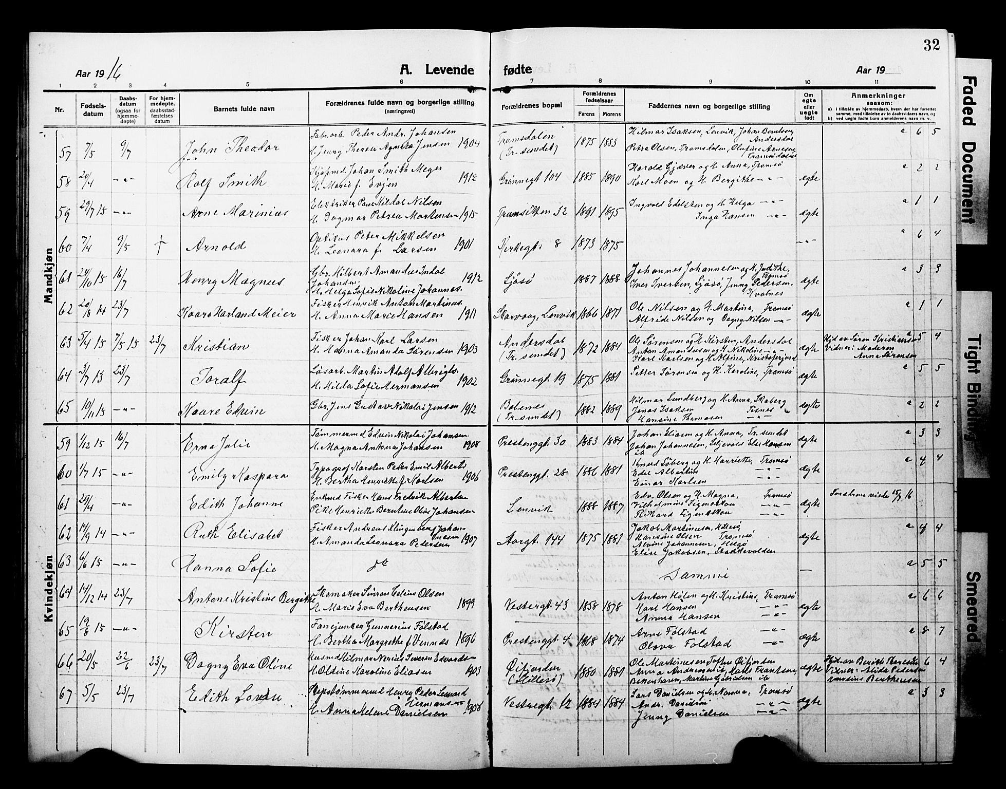 Tromsø sokneprestkontor/stiftsprosti/domprosti, AV/SATØ-S-1343/G/Gb/L0009klokker: Klokkerbok nr. 9, 1915-1925, s. 32