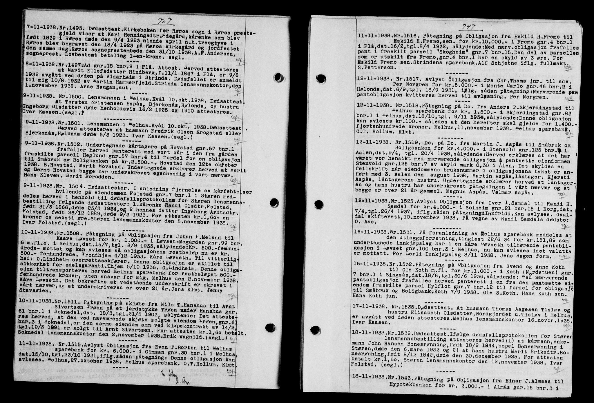 Gauldal sorenskriveri, SAT/A-0014/1/2/2C/L0049: Pantebok nr. 53, 1938-1938, Dagboknr: 1493/1938