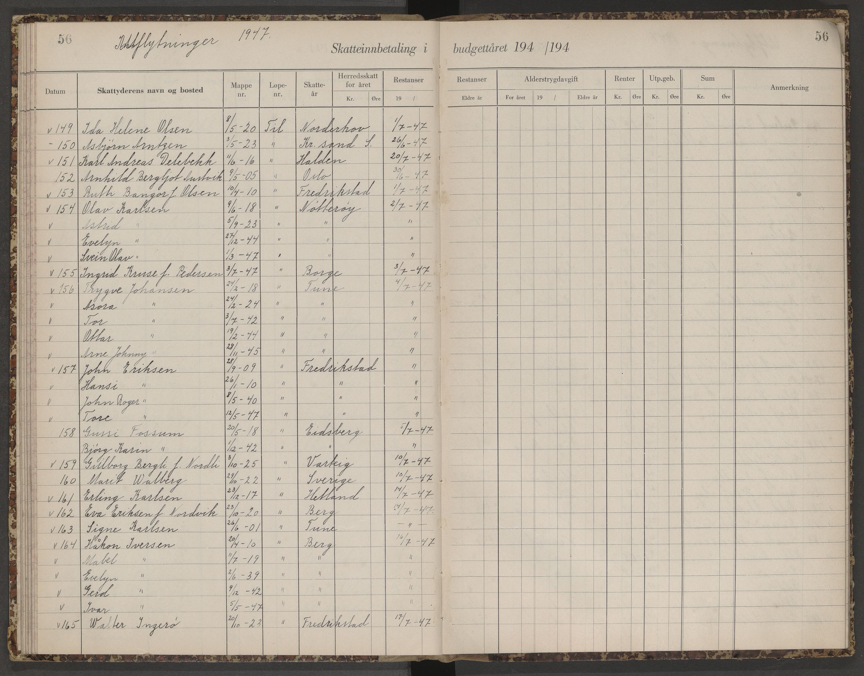 Skjeberg folkeregister, AV/SAO-A-10495/K/Ka/L0003: Fortegnelse over inn- og utflyttede, 1943-1947, s. 56