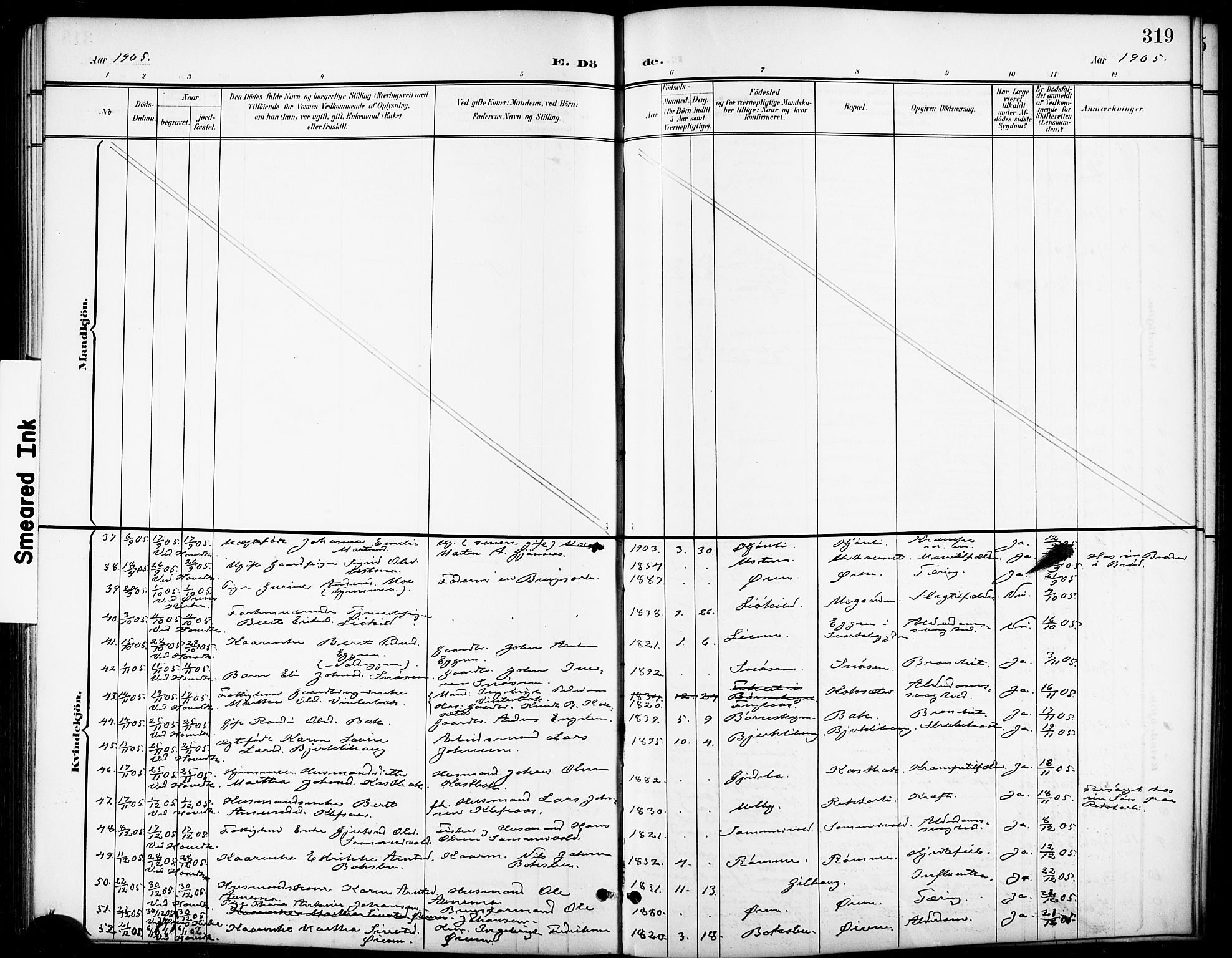 Ministerialprotokoller, klokkerbøker og fødselsregistre - Sør-Trøndelag, SAT/A-1456/668/L0819: Klokkerbok nr. 668C08, 1899-1912, s. 319