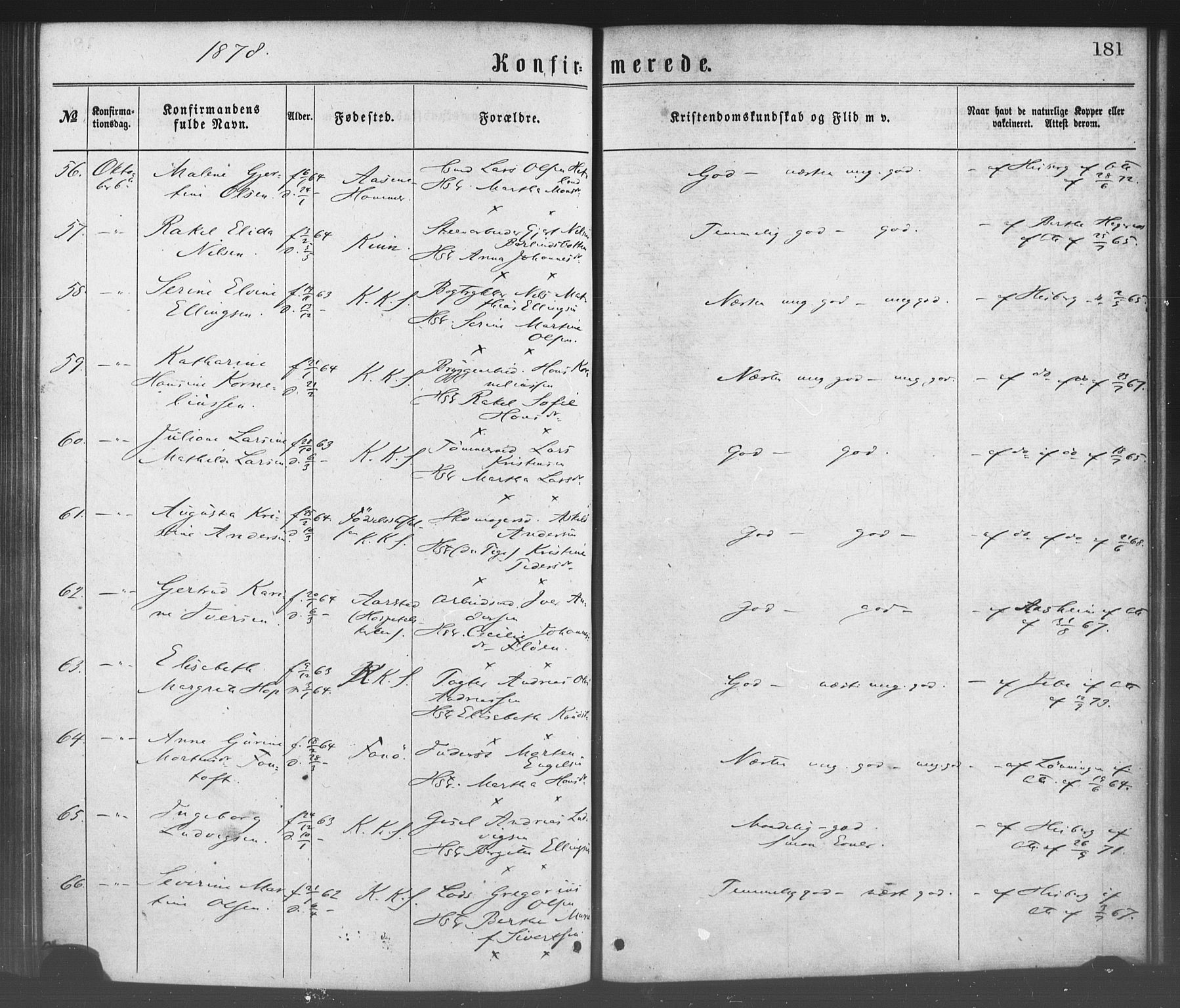 Korskirken sokneprestembete, AV/SAB-A-76101/H/Haa/L0028: Ministerialbok nr. C 4, 1868-1879, s. 181