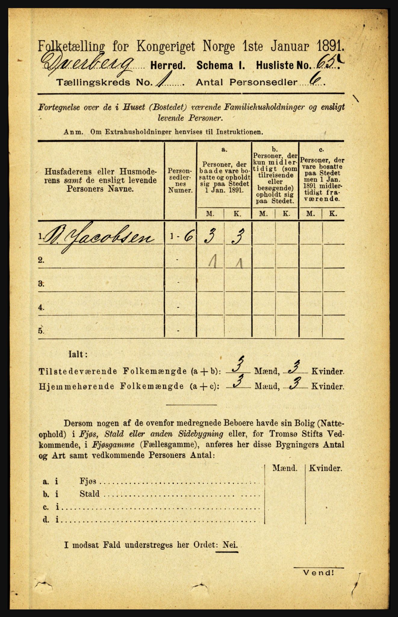 RA, Folketelling 1891 for 1872 Dverberg herred, 1891, s. 88