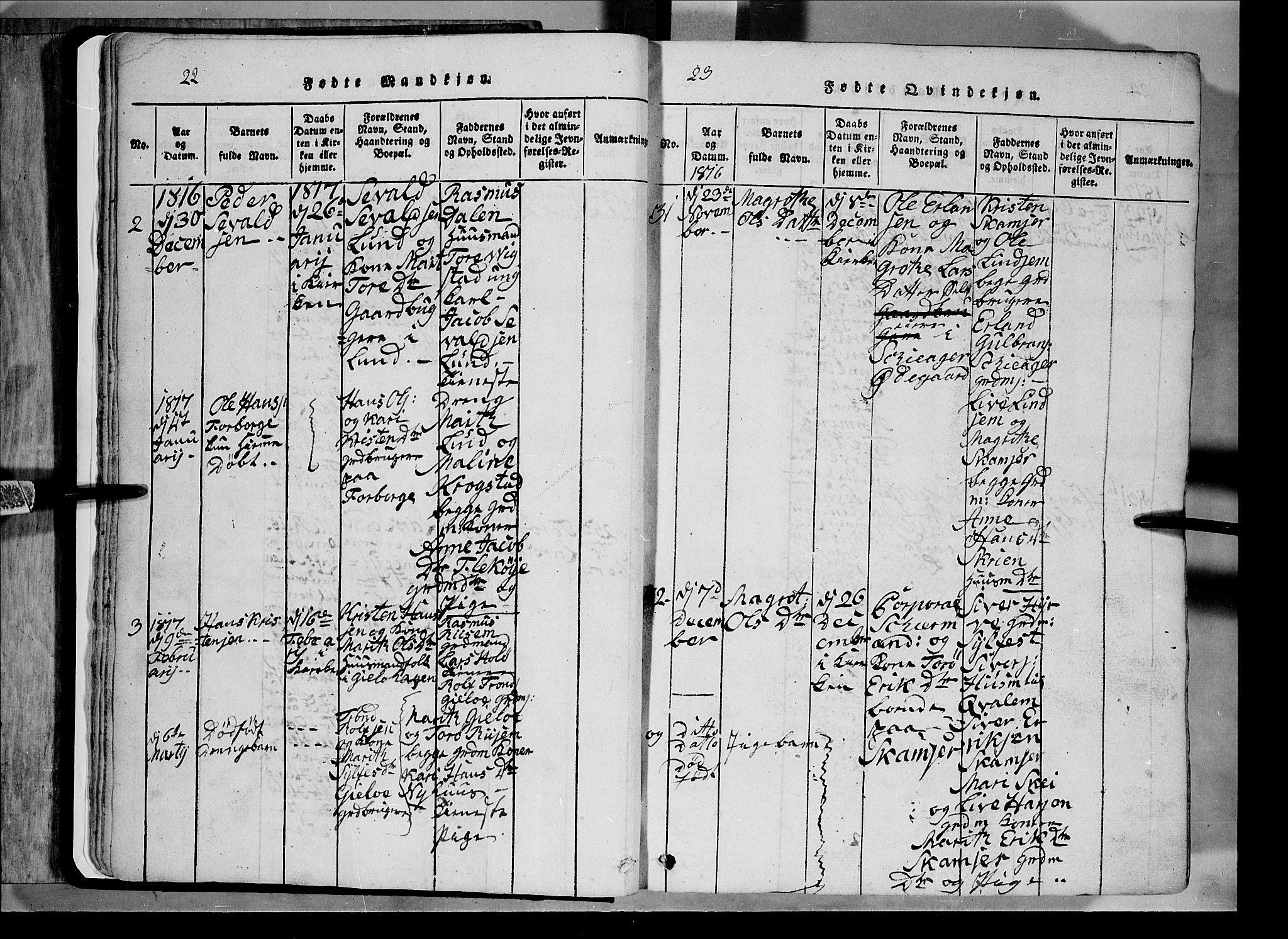 Lom prestekontor, AV/SAH-PREST-070/L/L0003: Klokkerbok nr. 3, 1815-1844, s. 22-23