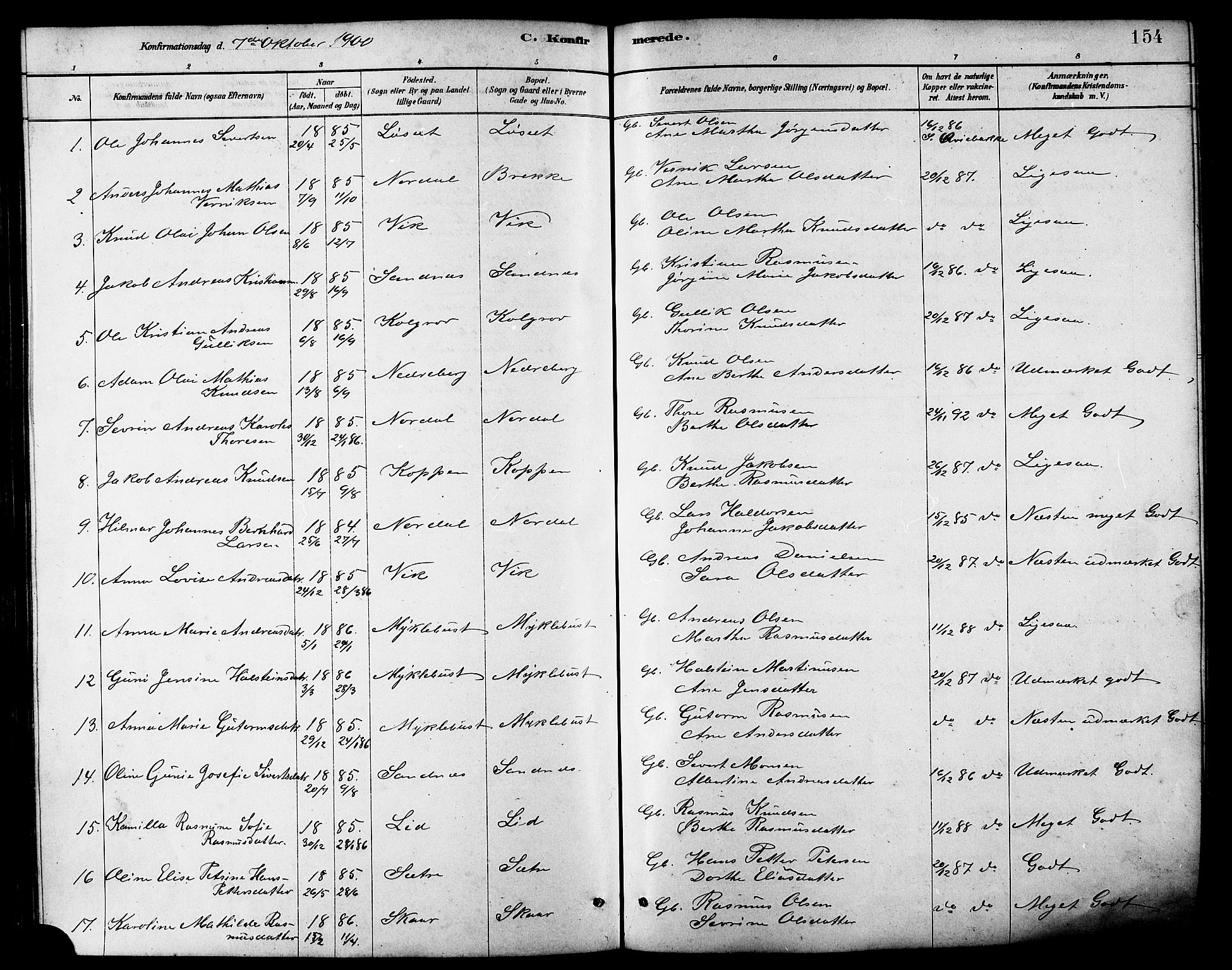 Ministerialprotokoller, klokkerbøker og fødselsregistre - Møre og Romsdal, SAT/A-1454/502/L0027: Klokkerbok nr. 502C01, 1878-1908, s. 154