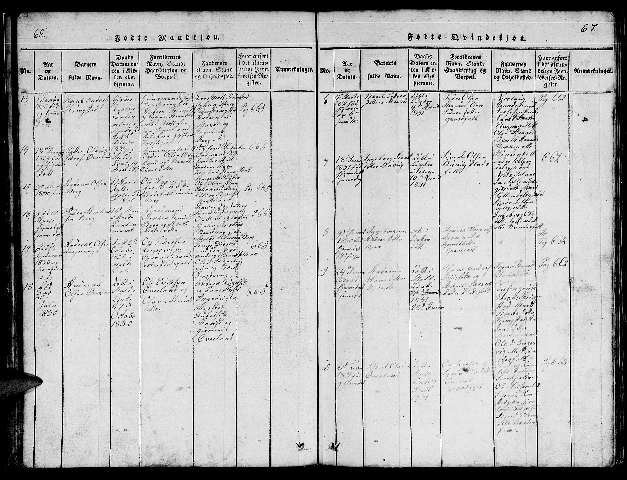 Ministerialprotokoller, klokkerbøker og fødselsregistre - Møre og Romsdal, SAT/A-1454/555/L0665: Klokkerbok nr. 555C01, 1818-1868, s. 66-67