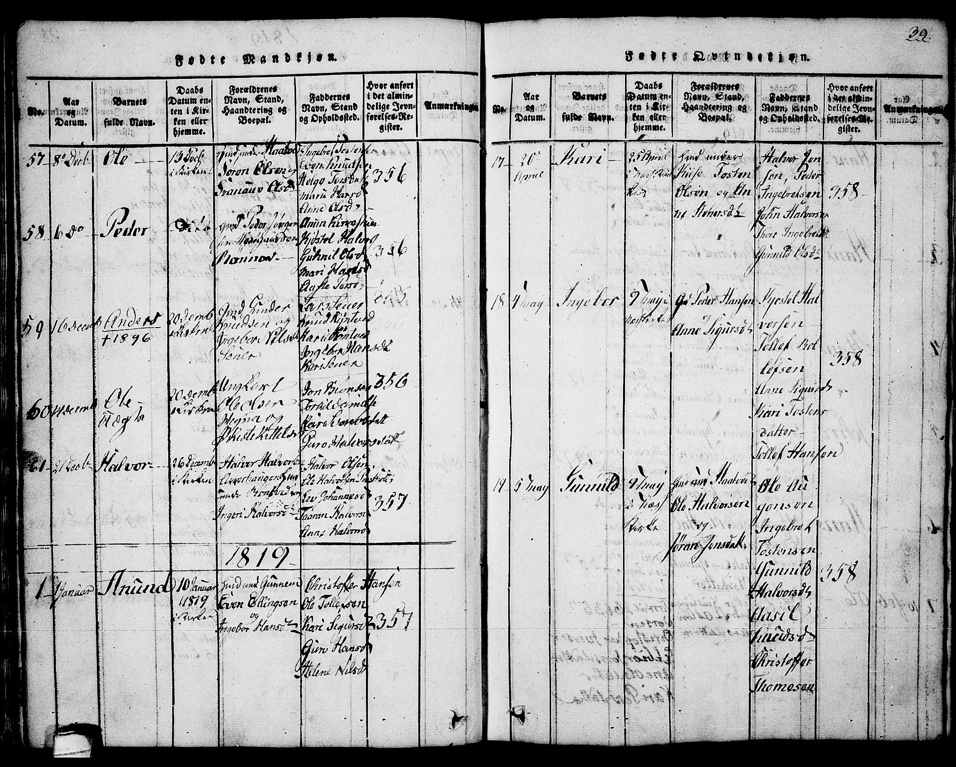 Sauherad kirkebøker, AV/SAKO-A-298/G/Ga/L0001: Klokkerbok nr. I 1, 1815-1827, s. 39