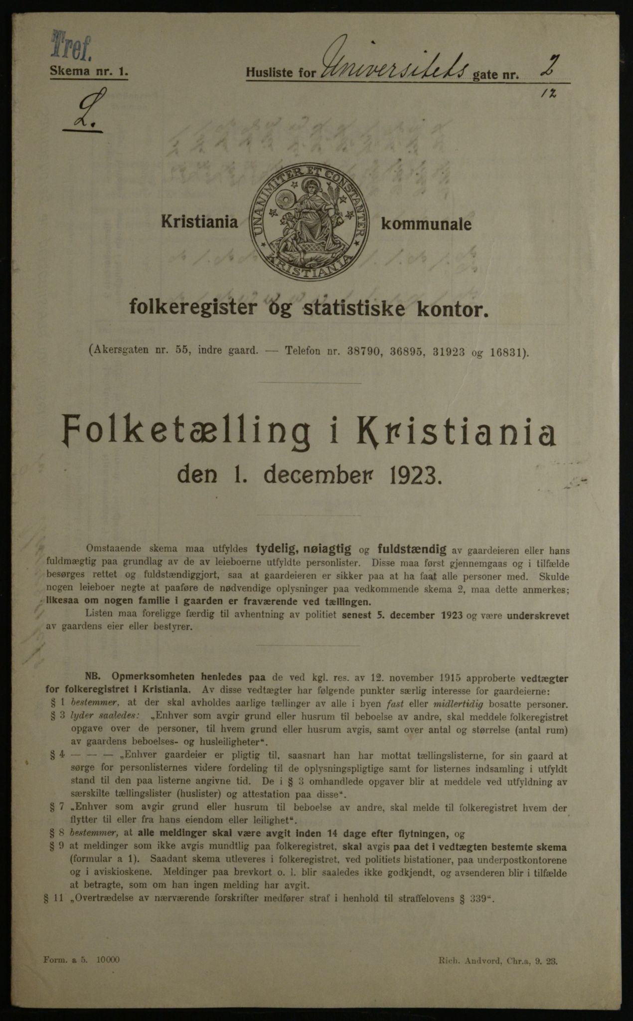 OBA, Kommunal folketelling 1.12.1923 for Kristiania, 1923, s. 132643