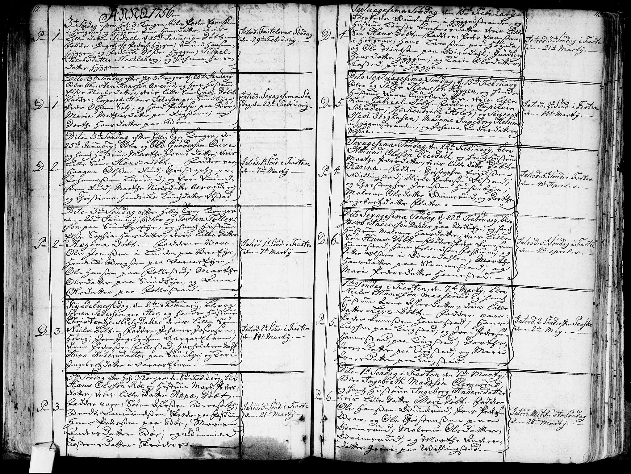 Røyken kirkebøker, AV/SAKO-A-241/G/Ga/L0001: Klokkerbok nr. 1, 1740-1768, s. 112-113