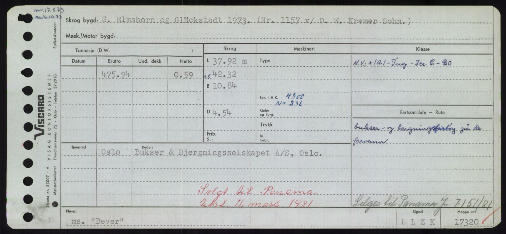 Sjøfartsdirektoratet med forløpere, Skipsmålingen, RA/S-1627/H/Hd/L0003: Fartøy, B-Bev, s. 977