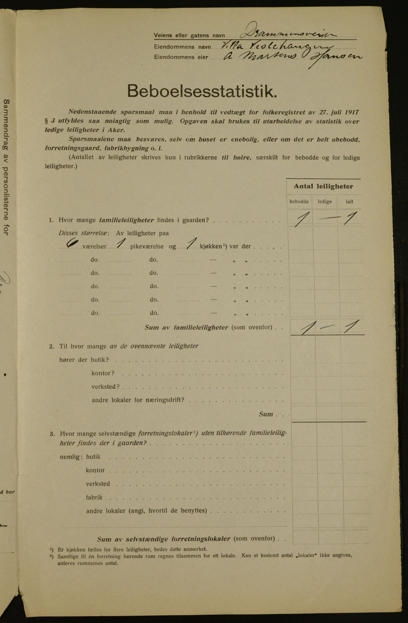 OBA, Kommunal folketelling 1.12.1917 for Aker, 1917, s. 3024