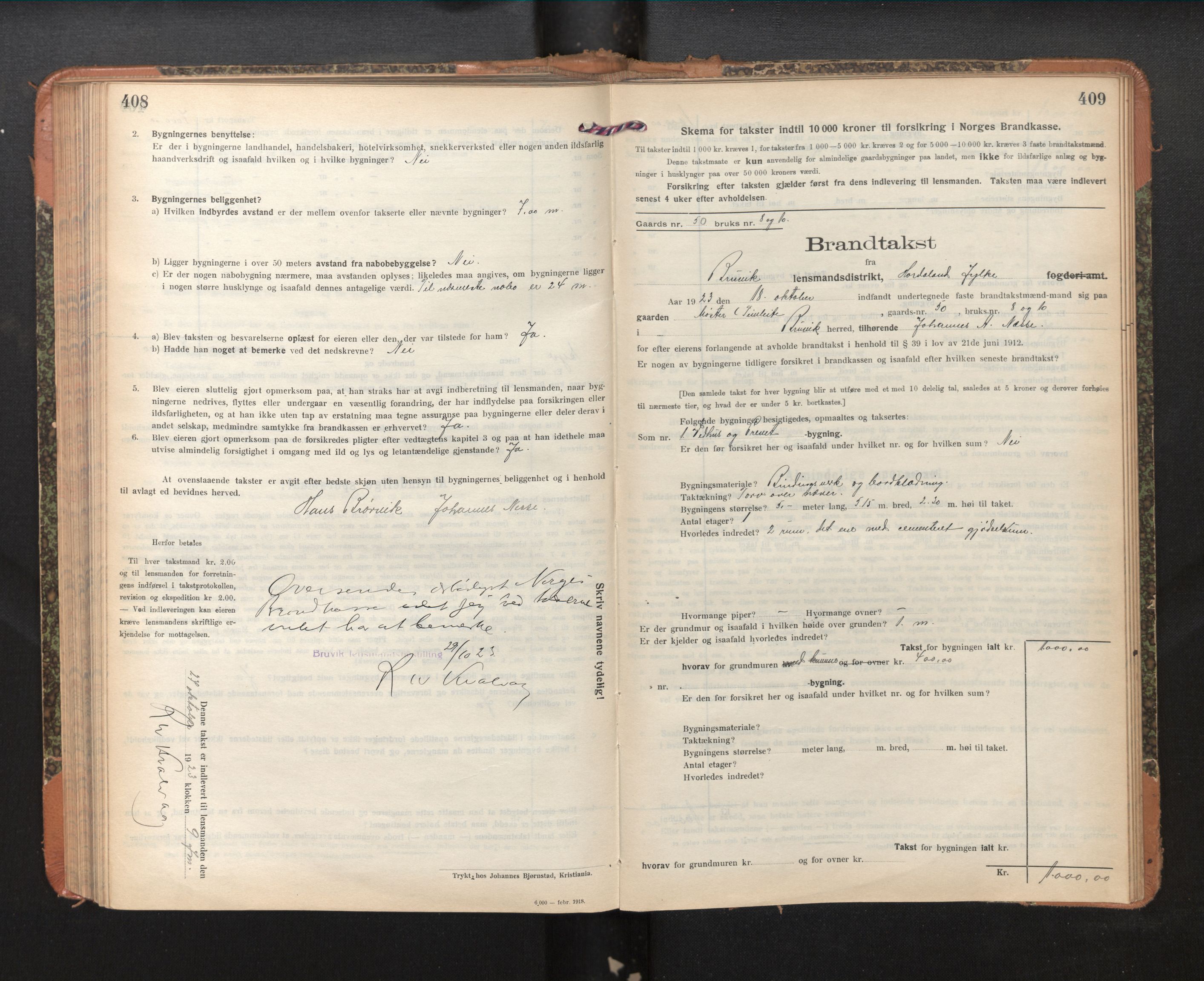 Lensmannen i Bruvik, AV/SAB-A-31301/0012/L0009: Branntakstprotokoll, skjematakst, 1918-1925, s. 408-409