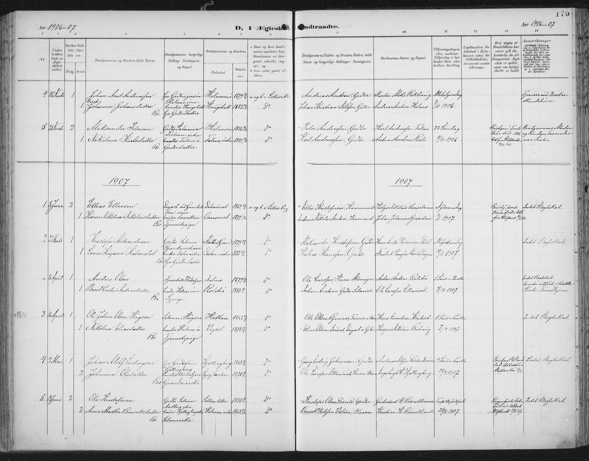 Ministerialprotokoller, klokkerbøker og fødselsregistre - Nord-Trøndelag, SAT/A-1458/701/L0011: Ministerialbok nr. 701A11, 1899-1915, s. 175