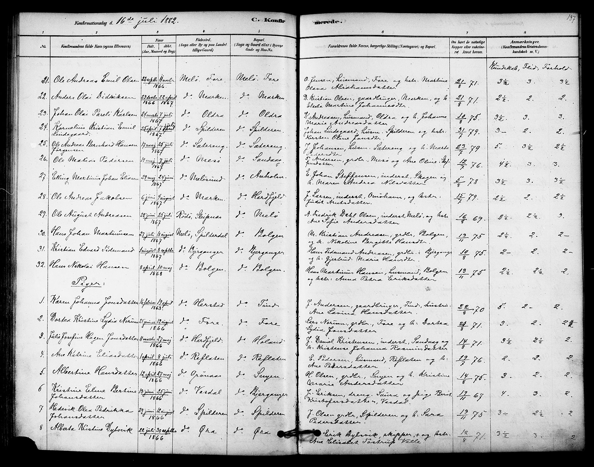 Ministerialprotokoller, klokkerbøker og fødselsregistre - Nordland, AV/SAT-A-1459/843/L0626: Ministerialbok nr. 843A01, 1878-1907, s. 137
