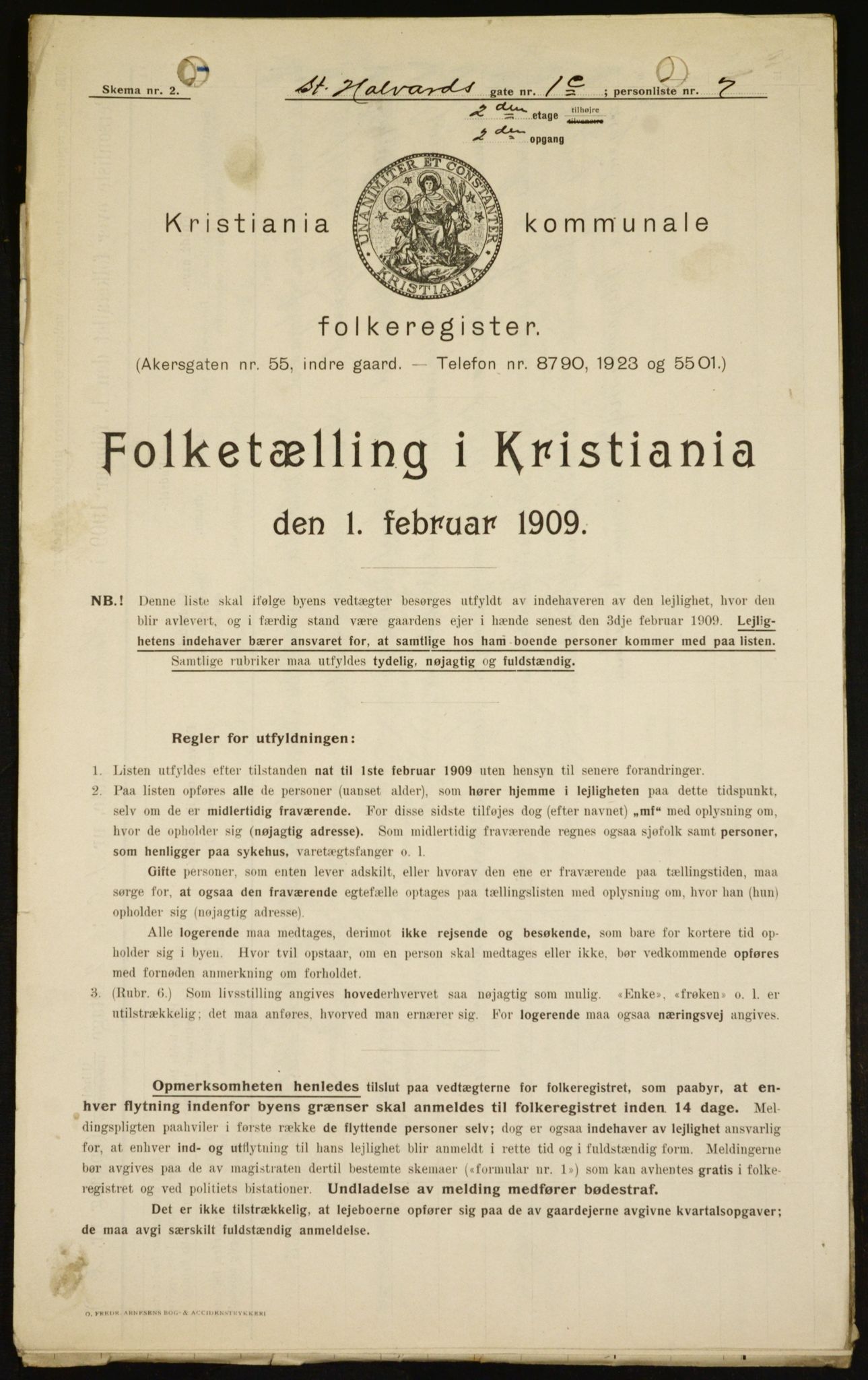 OBA, Kommunal folketelling 1.2.1909 for Kristiania kjøpstad, 1909, s. 79491