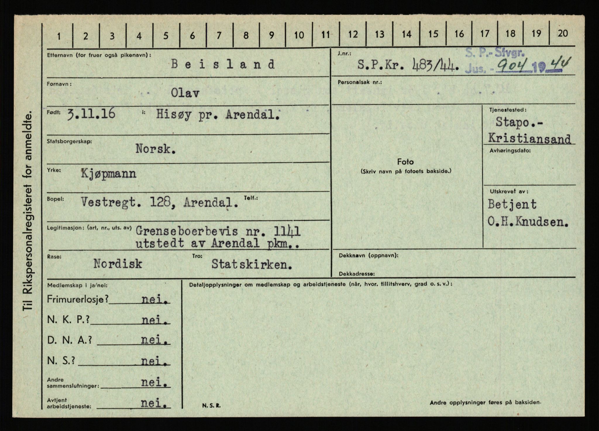 Statspolitiet - Hovedkontoret / Osloavdelingen, AV/RA-S-1329/C/Ca/L0002: Arneberg - Brand, 1943-1945, s. 1669