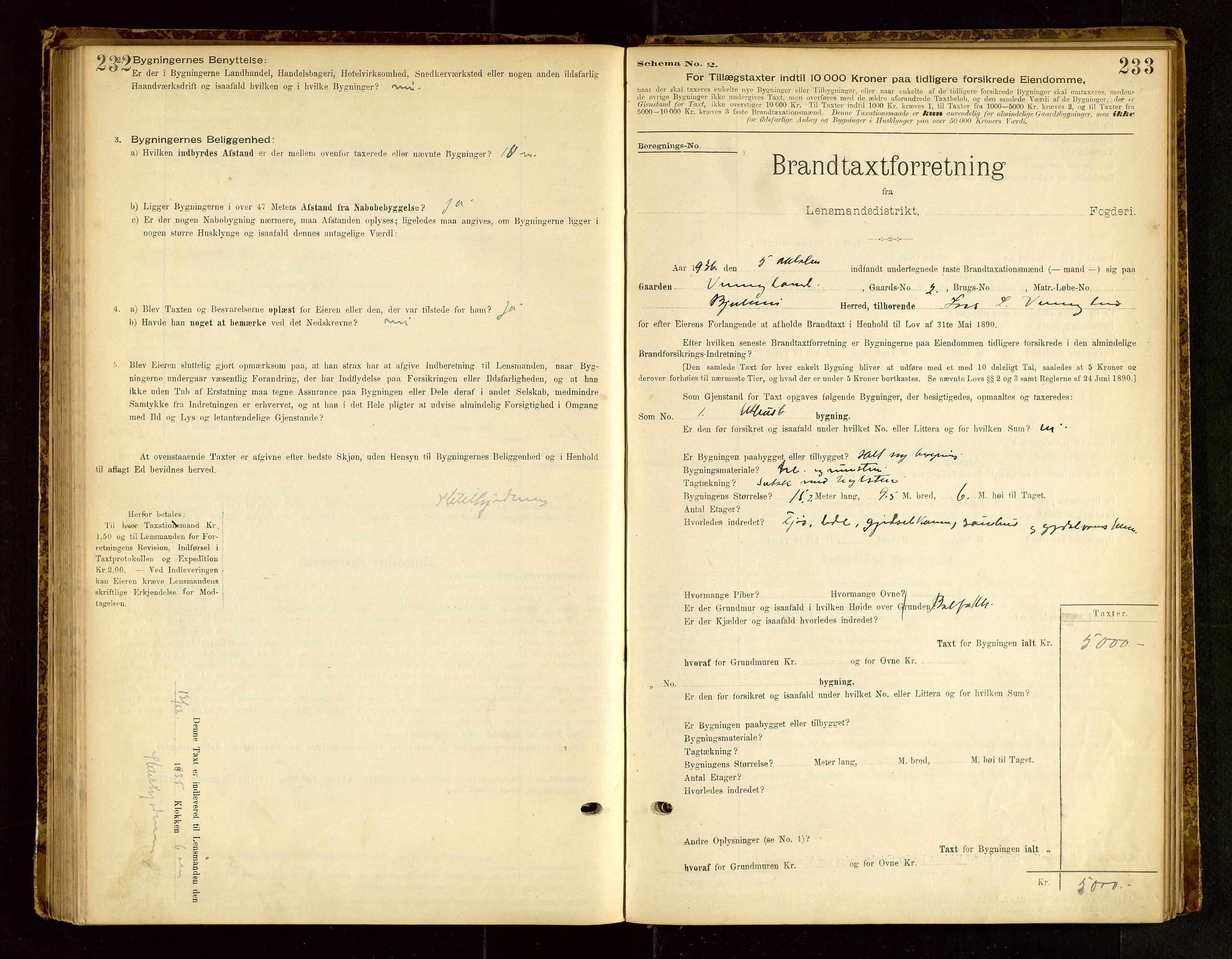 Bjerkreim lensmannskontor, SAST/A-100090/Gob/L0001: "Brandtaxationsprotokol", 1895-1950, s. 232-233