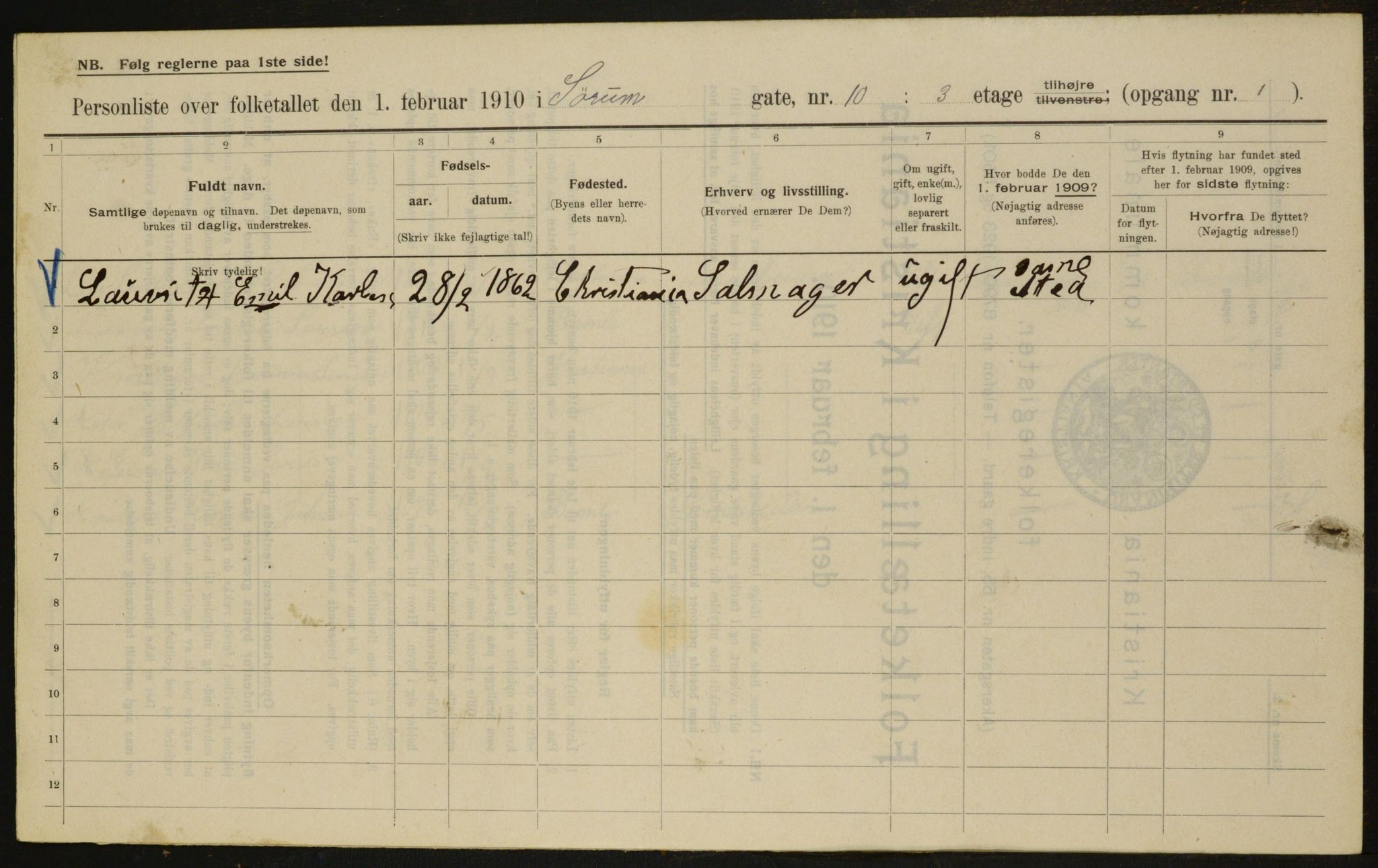 OBA, Kommunal folketelling 1.2.1910 for Kristiania, 1910, s. 101614