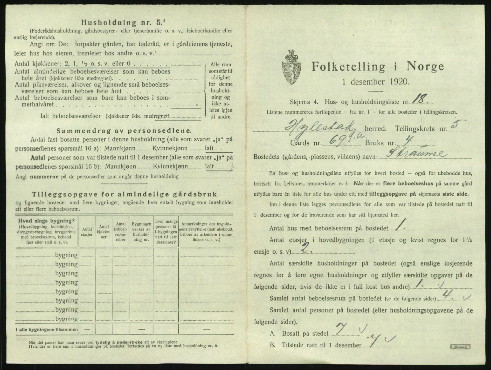 SAK, Folketelling 1920 for 0939 Hylestad herred, 1920, s. 270