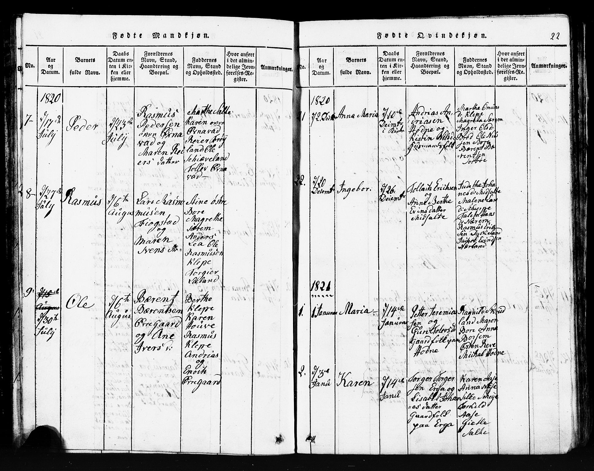 Klepp sokneprestkontor, AV/SAST-A-101803/001/3/30BB/L0001: Klokkerbok nr.  B 1, 1816-1859, s. 22