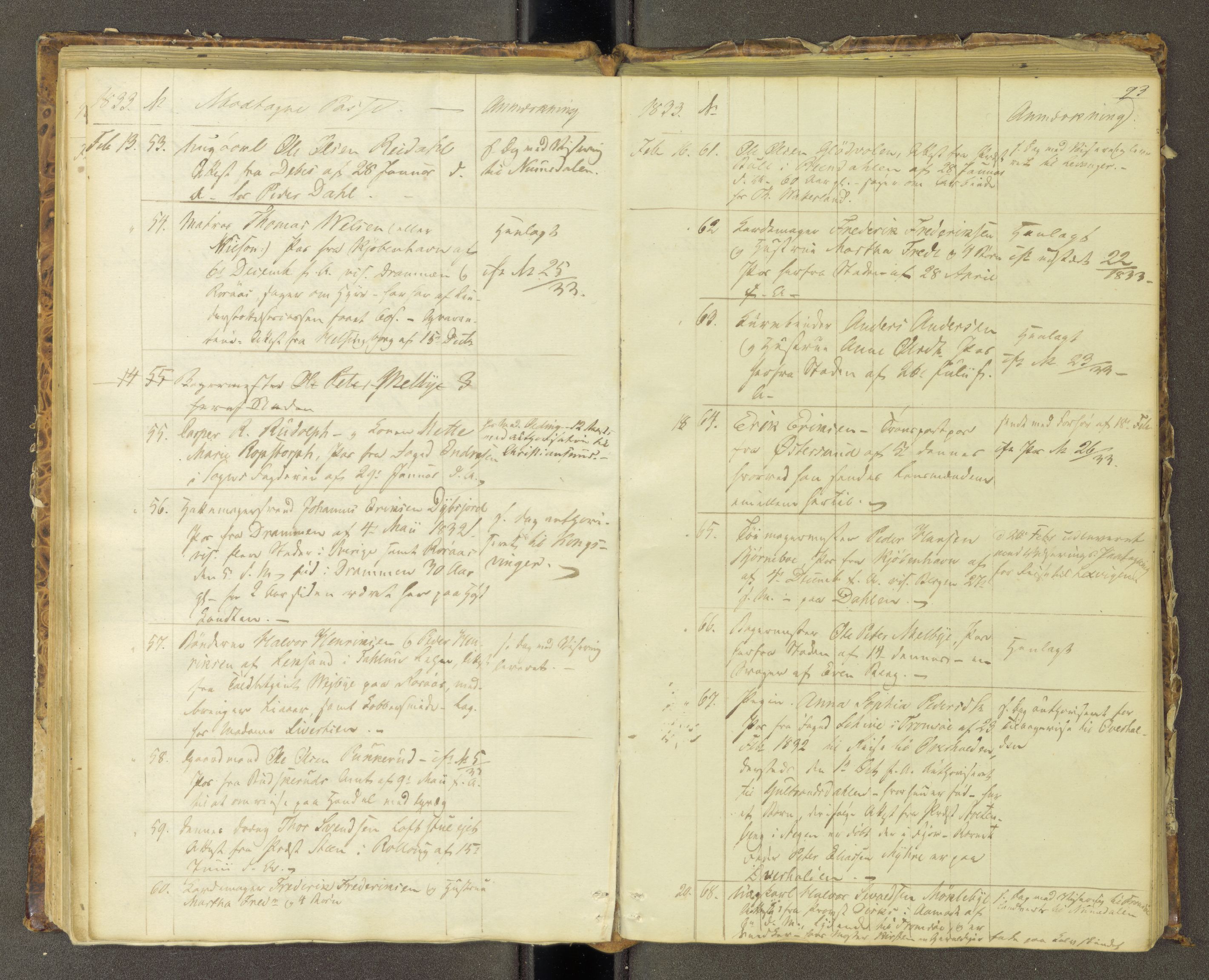 Trondheim politikammer, AV/SAT-A-1887/1/30/L0006: Passprotokoll. Første del:utstedtete pass. Andre del :innleverte/fornyede, 1833-1836, s. 92b-93a