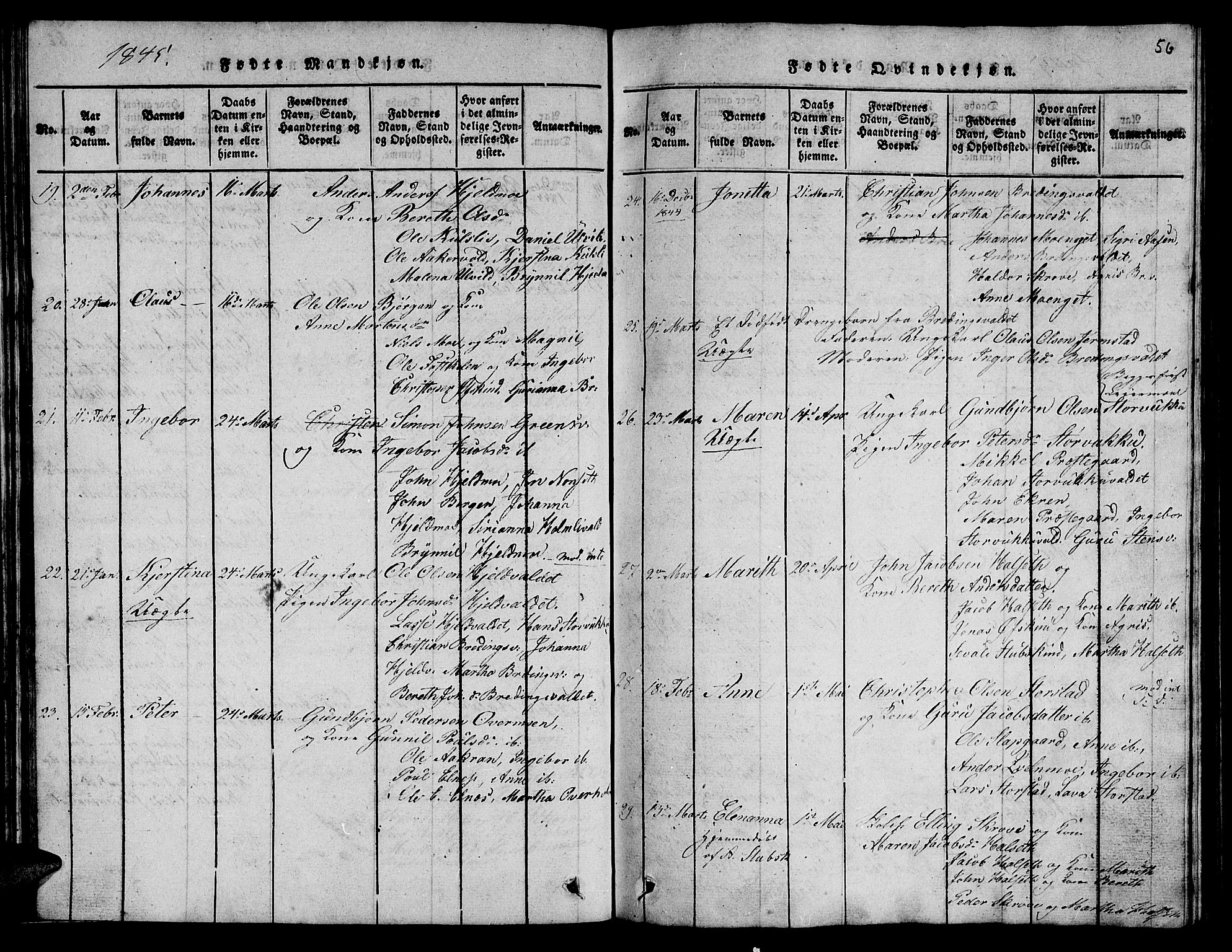 Ministerialprotokoller, klokkerbøker og fødselsregistre - Nord-Trøndelag, SAT/A-1458/723/L0251: Klokkerbok nr. 723C01 /2, 1843-1845, s. 56
