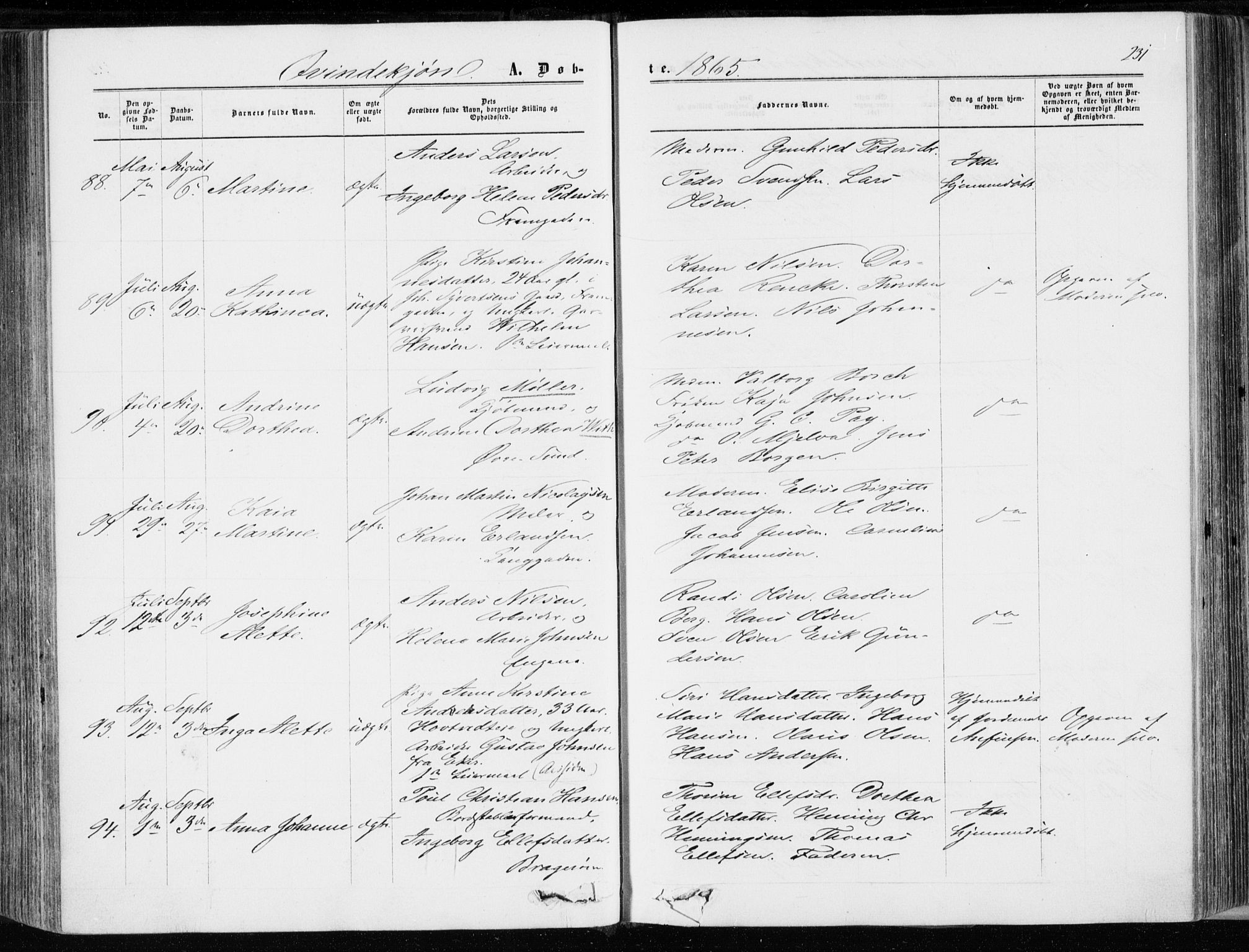 Bragernes kirkebøker, AV/SAKO-A-6/F/Fb/L0003: Ministerialbok nr. II 3, 1860-1868, s. 231