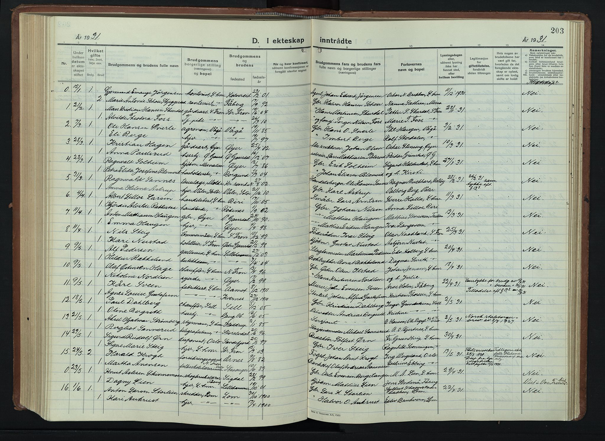 Lillehammer prestekontor, SAH/PREST-088/H/Ha/Hab/L0003: Klokkerbok nr. 3, 1927-1943, s. 203