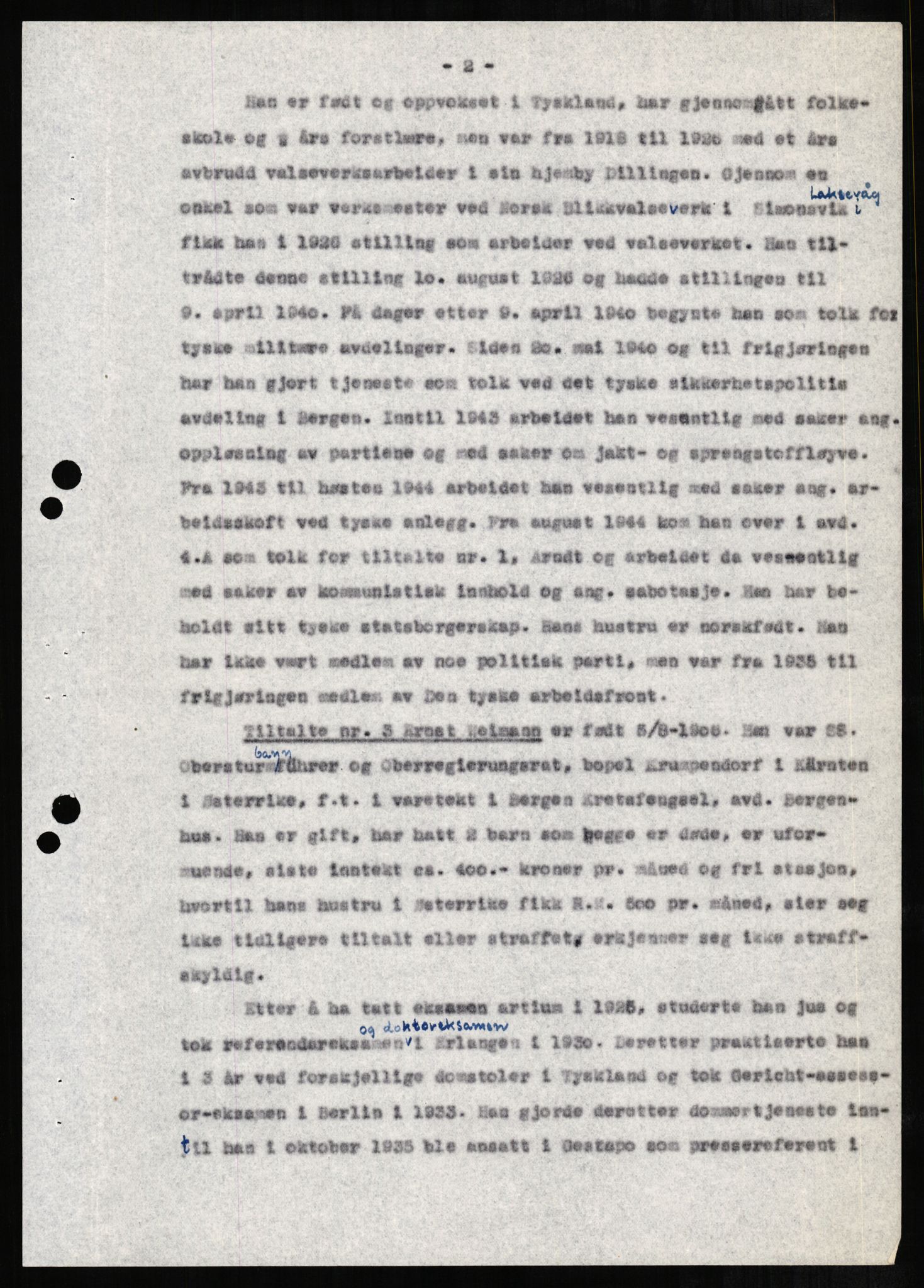 Forsvaret, Forsvarets overkommando II, AV/RA-RAFA-3915/D/Db/L0001: CI Questionaires. Tyske okkupasjonsstyrker i Norge. Tyskere., 1945-1946, s. 311