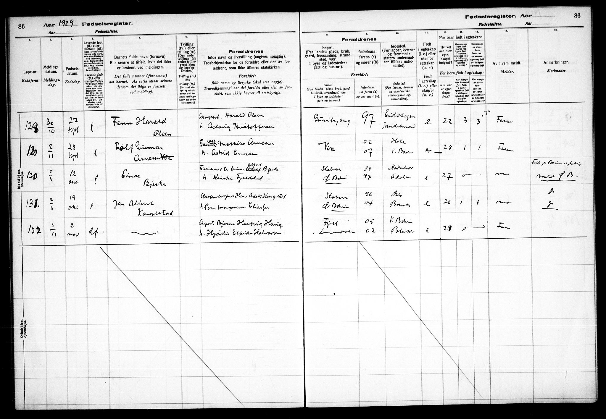 Vestre Bærum prestekontor Kirkebøker, AV/SAO-A-10209a/J/L0002: Fødselsregister nr. 2, 1927-1933, s. 86