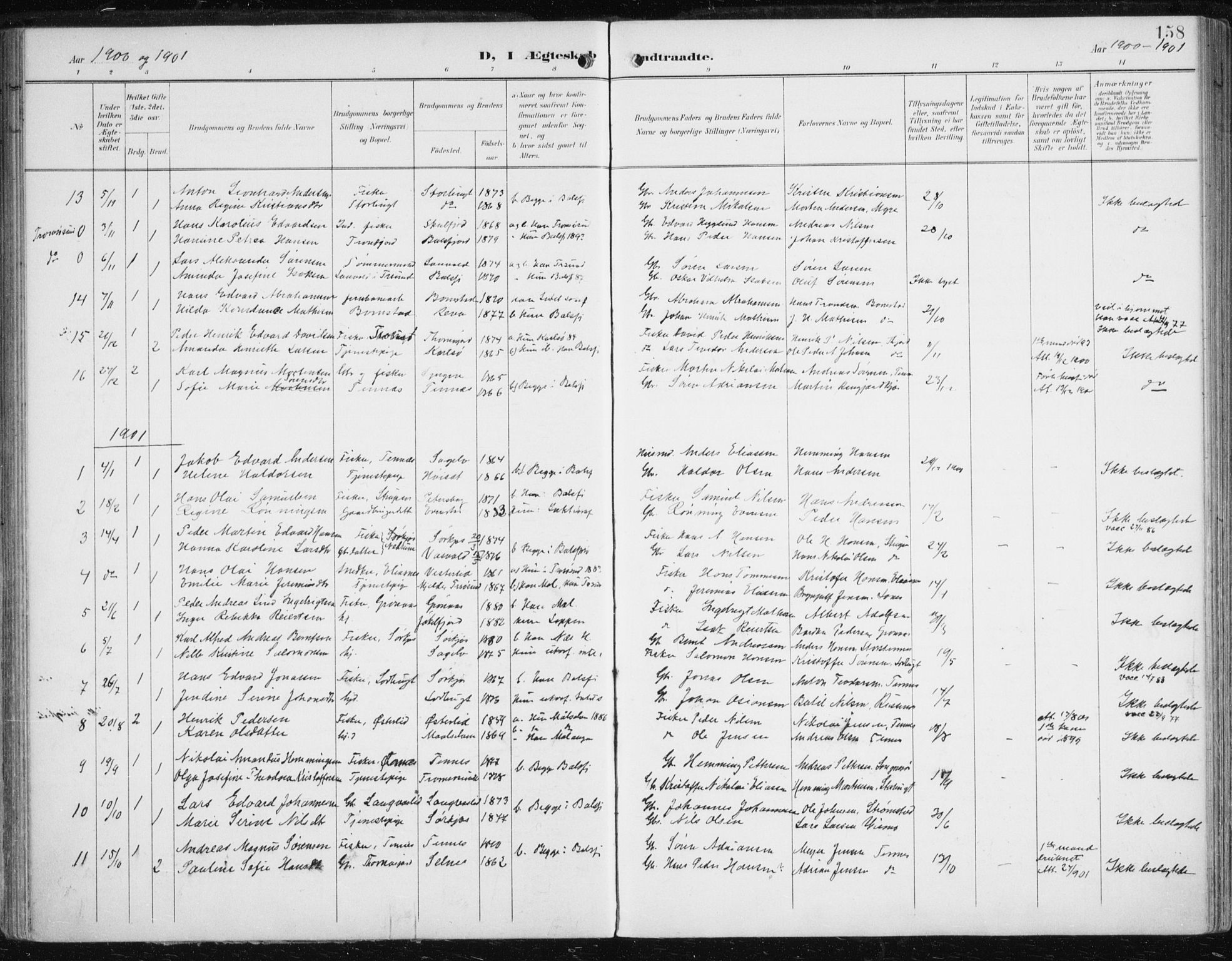 Balsfjord sokneprestembete, AV/SATØ-S-1303/G/Gaa/L0006kirke: Ministerialbok nr. 6, 1897-1909, s. 158