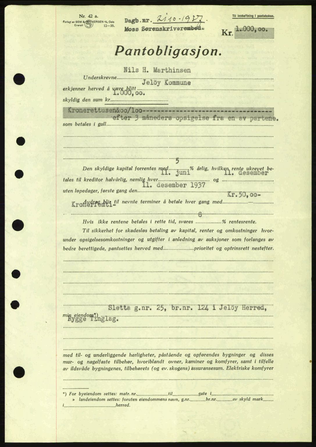 Moss sorenskriveri, SAO/A-10168: Pantebok nr. B4, 1937-1938, Dagboknr: 2110/1937