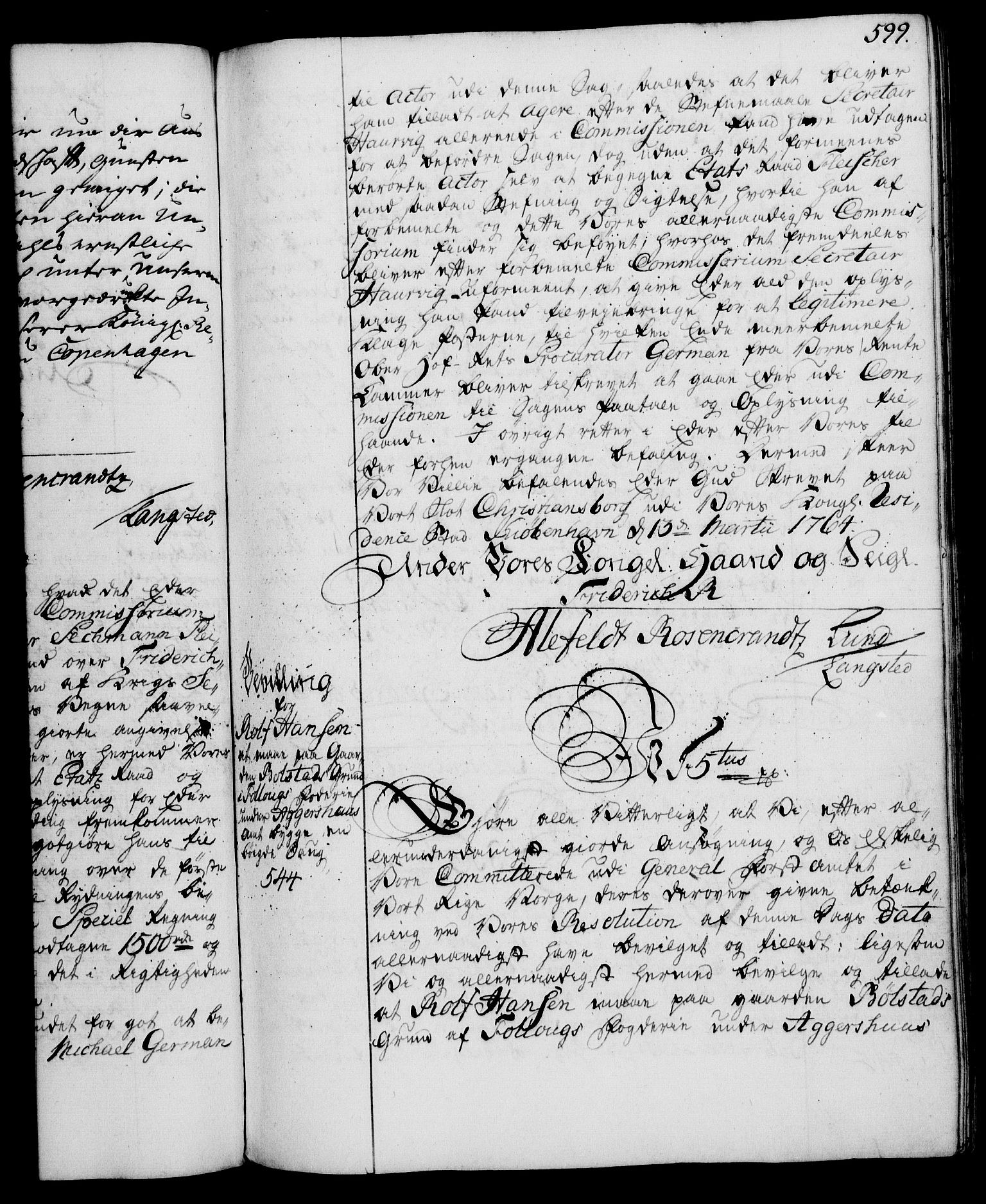 Rentekammeret, Kammerkanselliet, AV/RA-EA-3111/G/Gg/Gga/L0007: Norsk ekspedisjonsprotokoll med register (merket RK 53.7), 1759-1768, s. 599