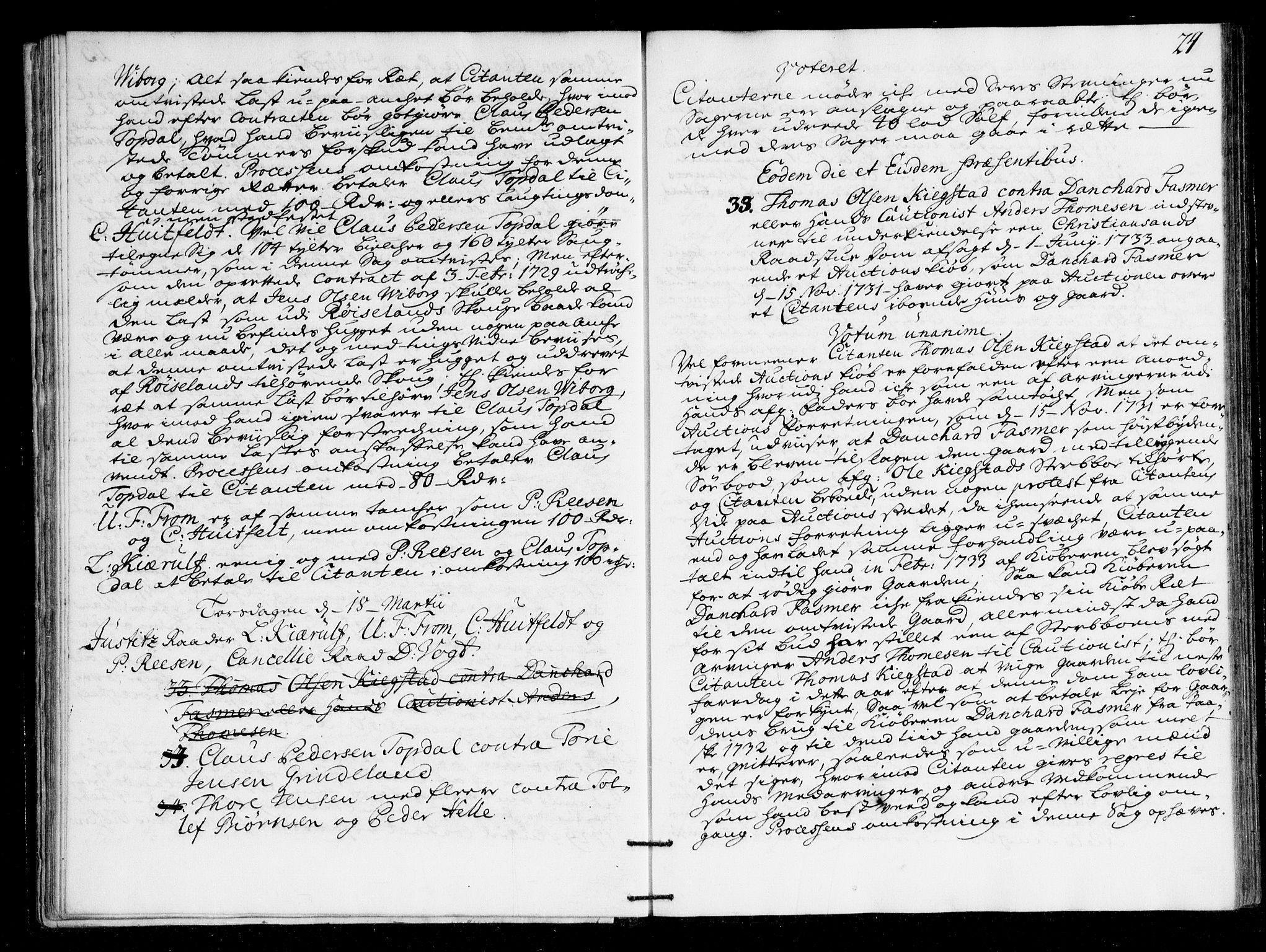 Overhoffretten 1667-1797, AV/RA-EA-2884/Ac/L0169: Voteringsprotokoll, 1734, s. 23b-24a