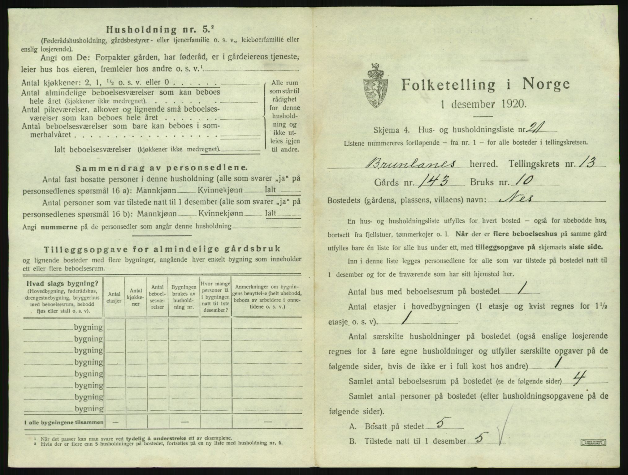 SAKO, Folketelling 1920 for 0726 Brunlanes herred, 1920, s. 1791