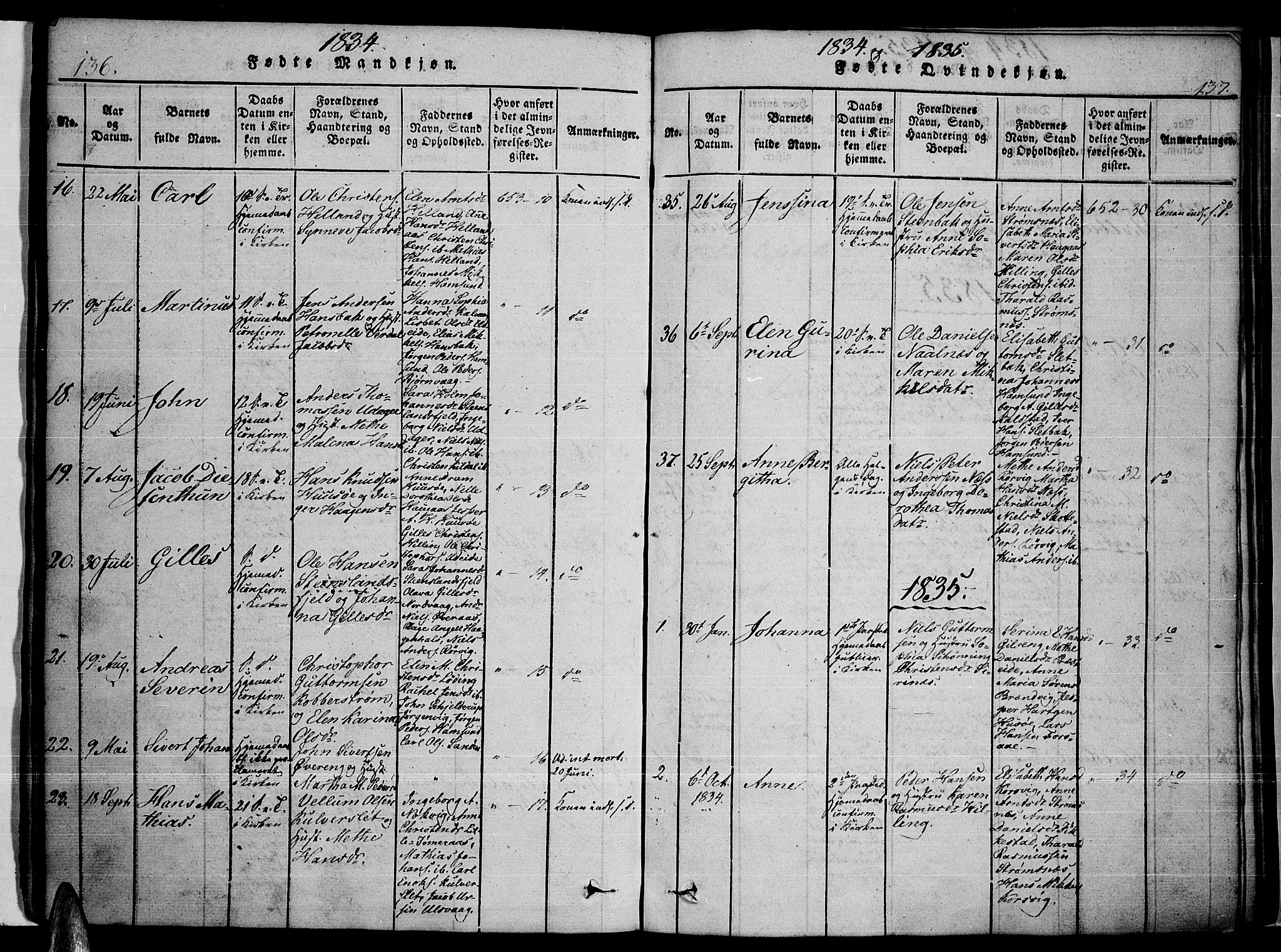 Ministerialprotokoller, klokkerbøker og fødselsregistre - Nordland, AV/SAT-A-1459/859/L0842: Ministerialbok nr. 859A02, 1821-1839, s. 136-137