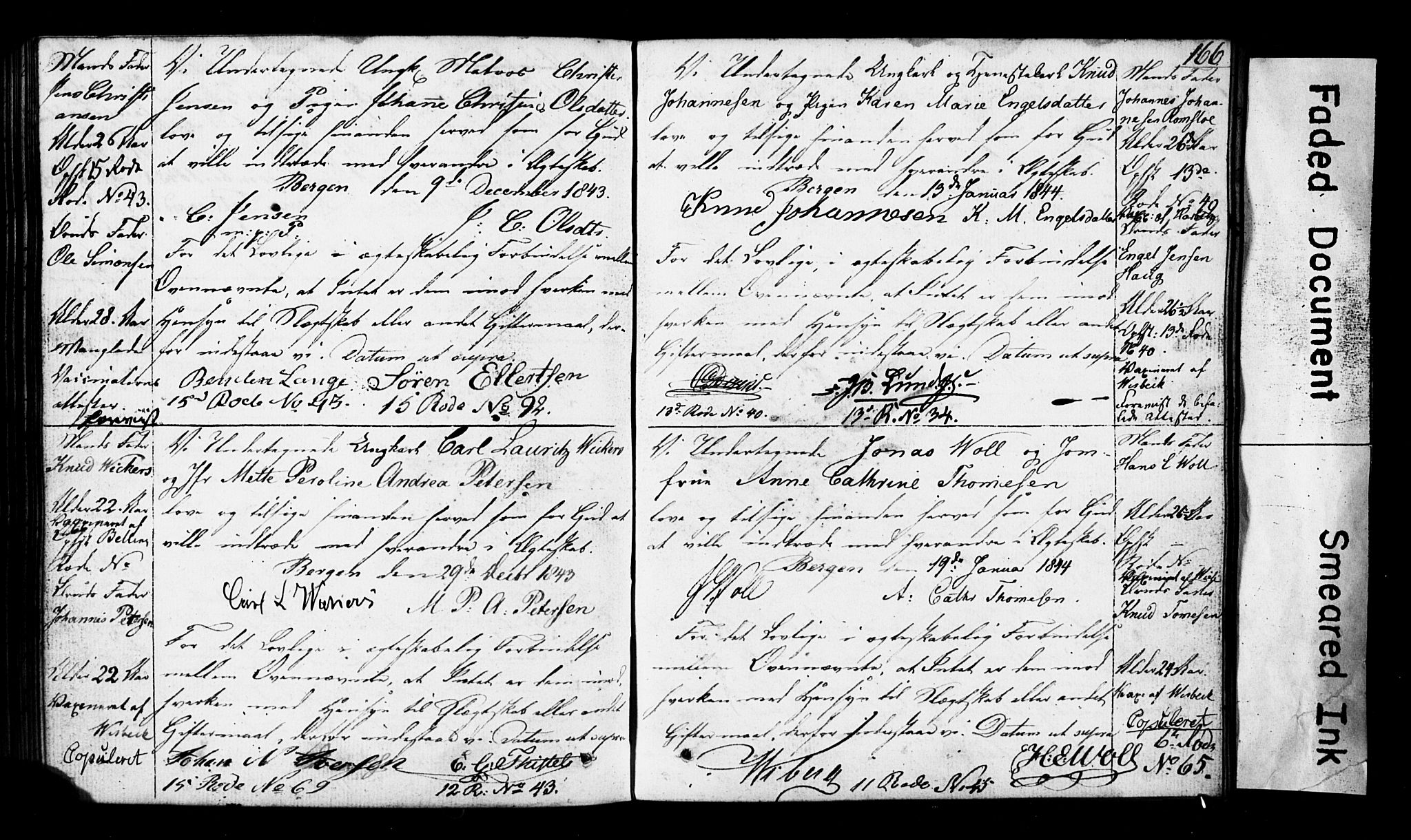 Domkirken sokneprestembete, SAB/A-74801: Forlovererklæringer nr. II.5.3, 1832-1845, s. 166