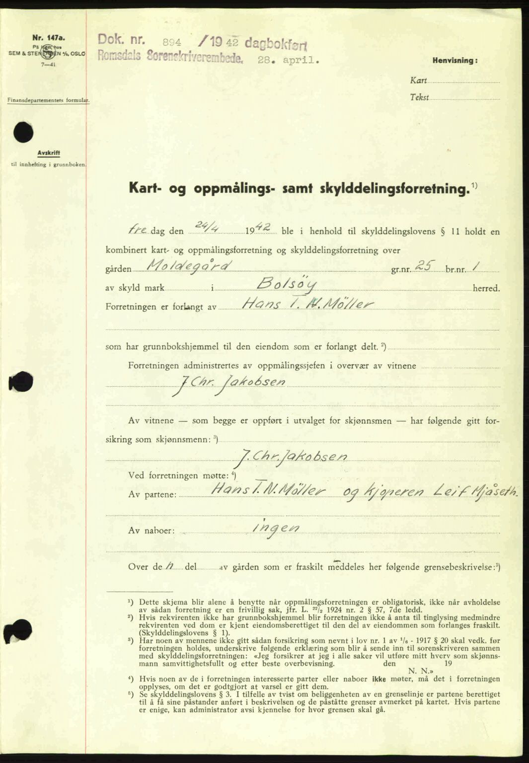 Romsdal sorenskriveri, SAT/A-4149/1/2/2C: Pantebok nr. A12, 1942-1942, Dagboknr: 894/1942