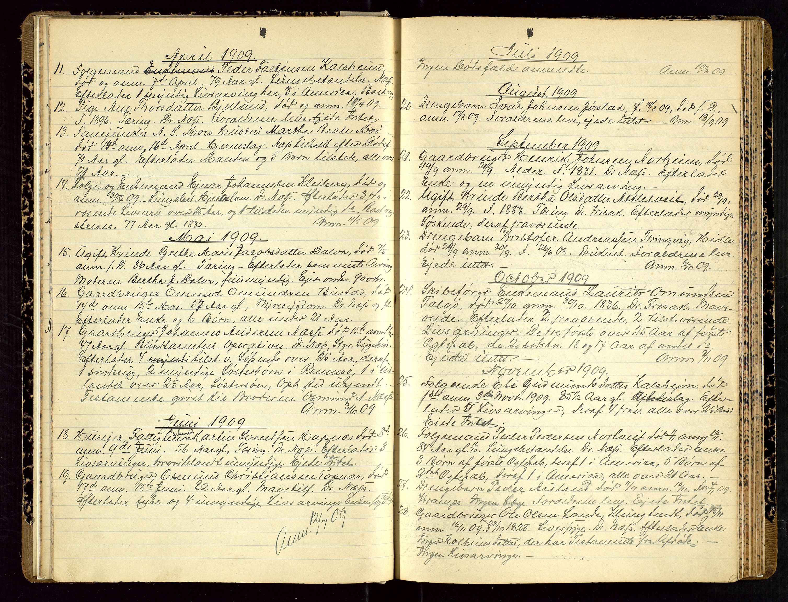 Nedstrand lensmannskontor, AV/SAST-A-100236/Gga/L0002: "Anmeldte Dødsfald Begyndt 1 Januar 1899", 1899-1911