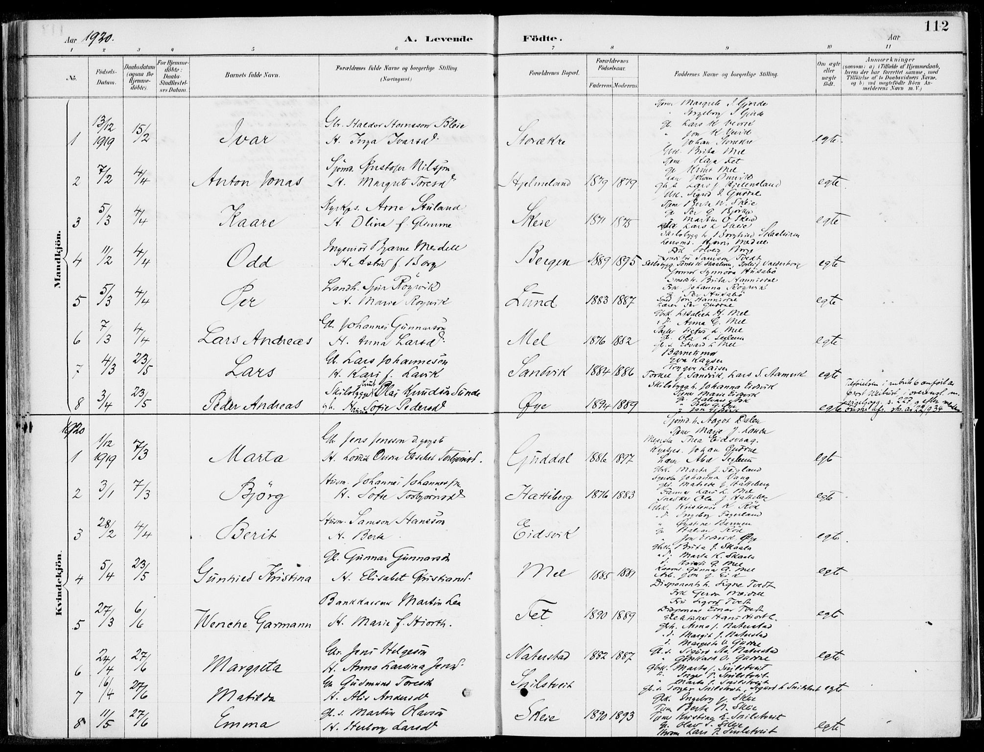 Kvinnherad sokneprestembete, AV/SAB-A-76401/H/Haa: Ministerialbok nr. B  1, 1887-1921, s. 112